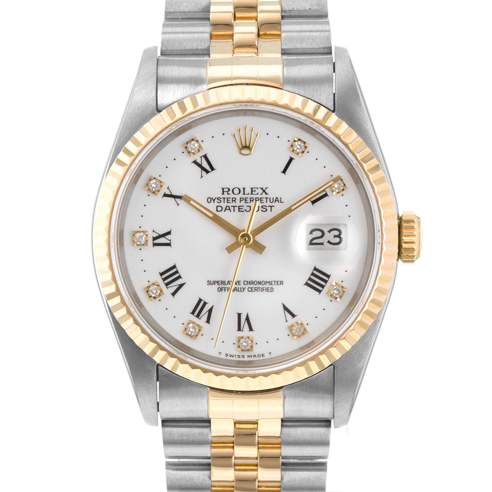 Rolex Datejust 36 16233 White Roman Diamond Jubilee Yellow Gold Mens Watch thumbnail 1