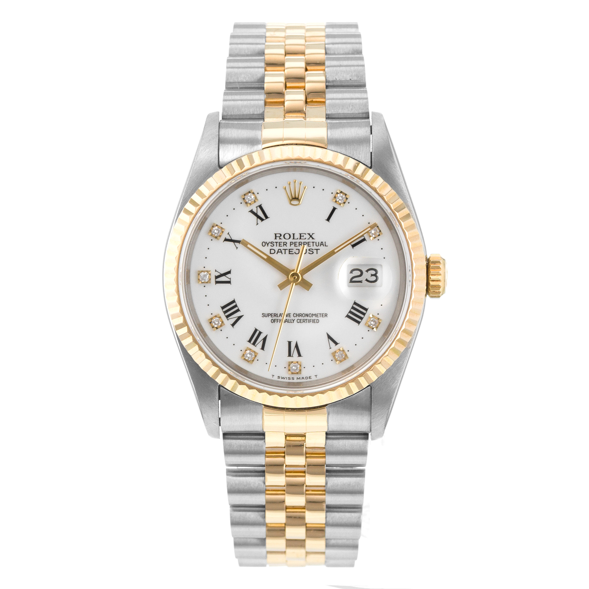Rolex Datejust 36 16233 White Roman Diamond Jubilee Yellow Gold Mens Watch thumbnail 2