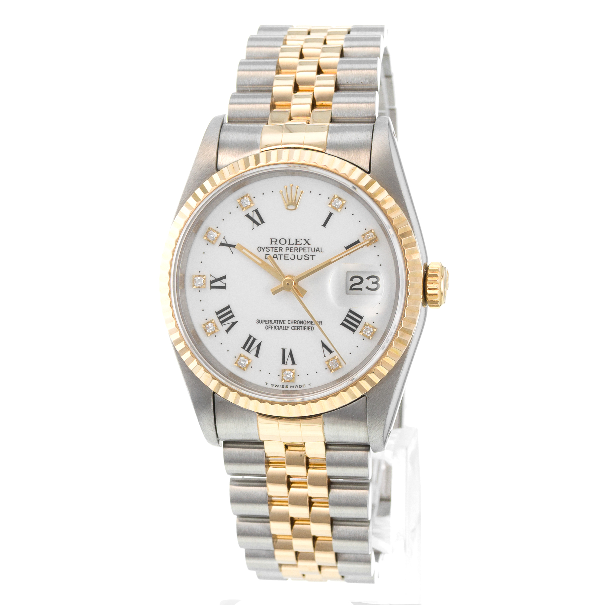Rolex Datejust 36 16233 White Roman Diamond Jubilee Yellow Gold Mens Watch thumbnail 3