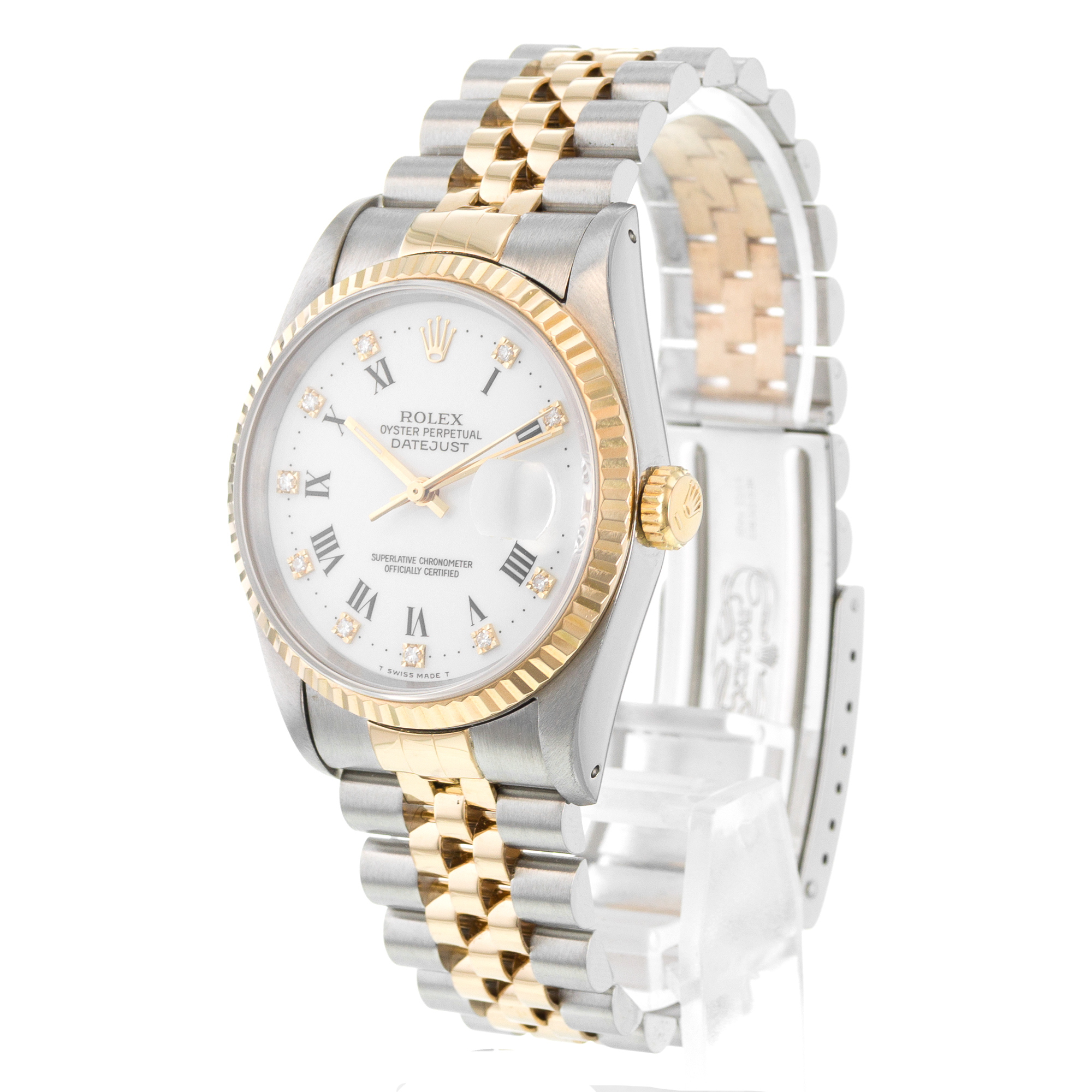 Rolex Datejust 36 16233 White Roman Diamond Jubilee Yellow Gold Mens Watch thumbnail 4