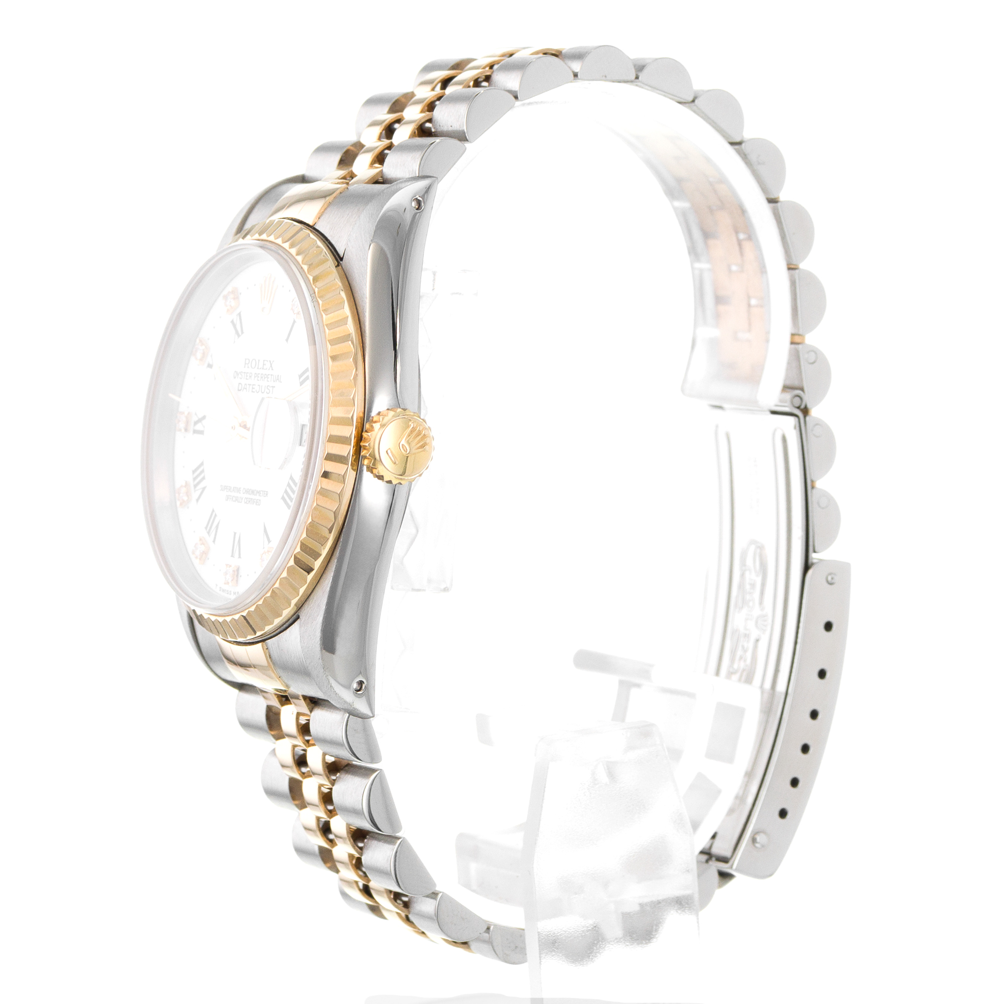 Rolex Datejust 36 16233 White Roman Diamond Jubilee Yellow Gold Mens Watch thumbnail 5
