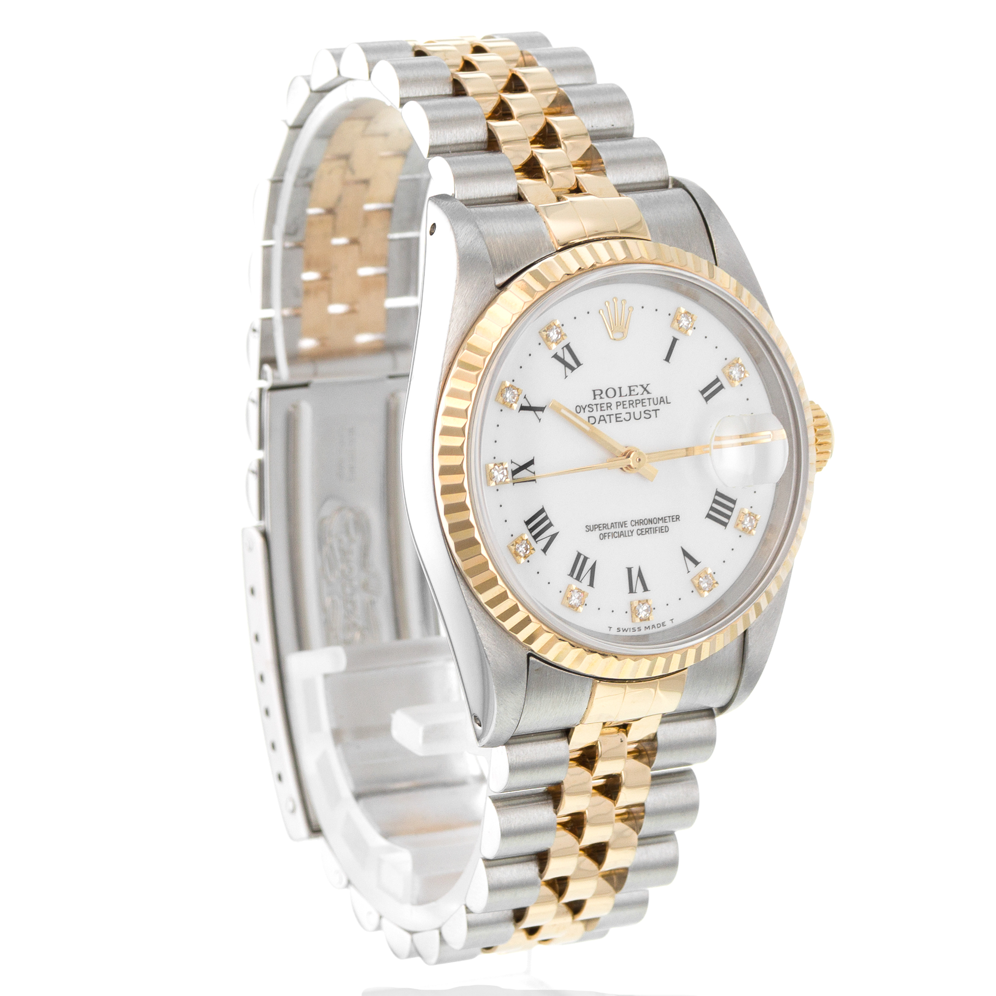 Rolex Datejust 36 16233 White Roman Diamond Jubilee Yellow Gold Mens Watch thumbnail 7
