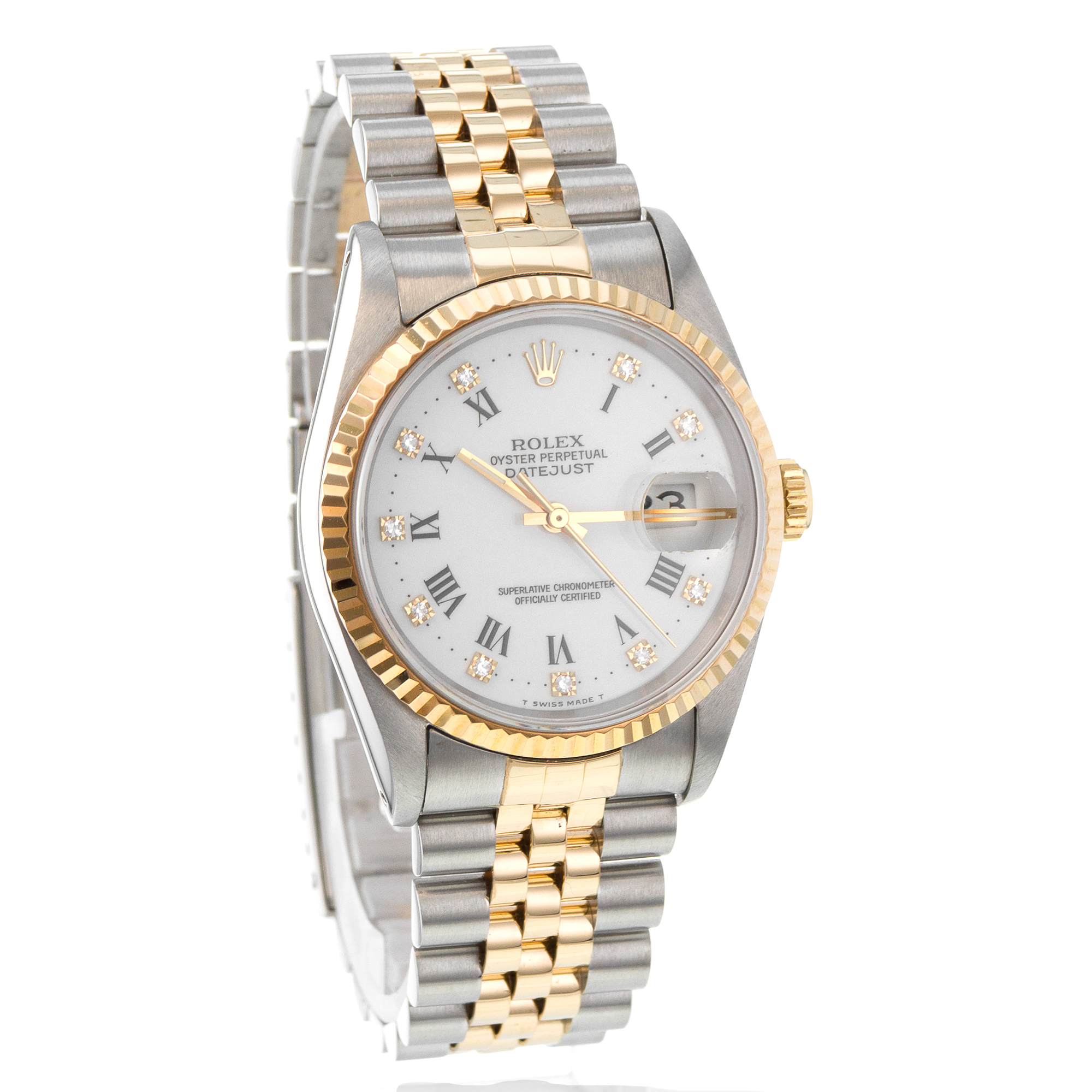 Rolex Datejust 36 16233 White Roman Diamond Jubilee Yellow Gold Mens Watch thumbnail 8