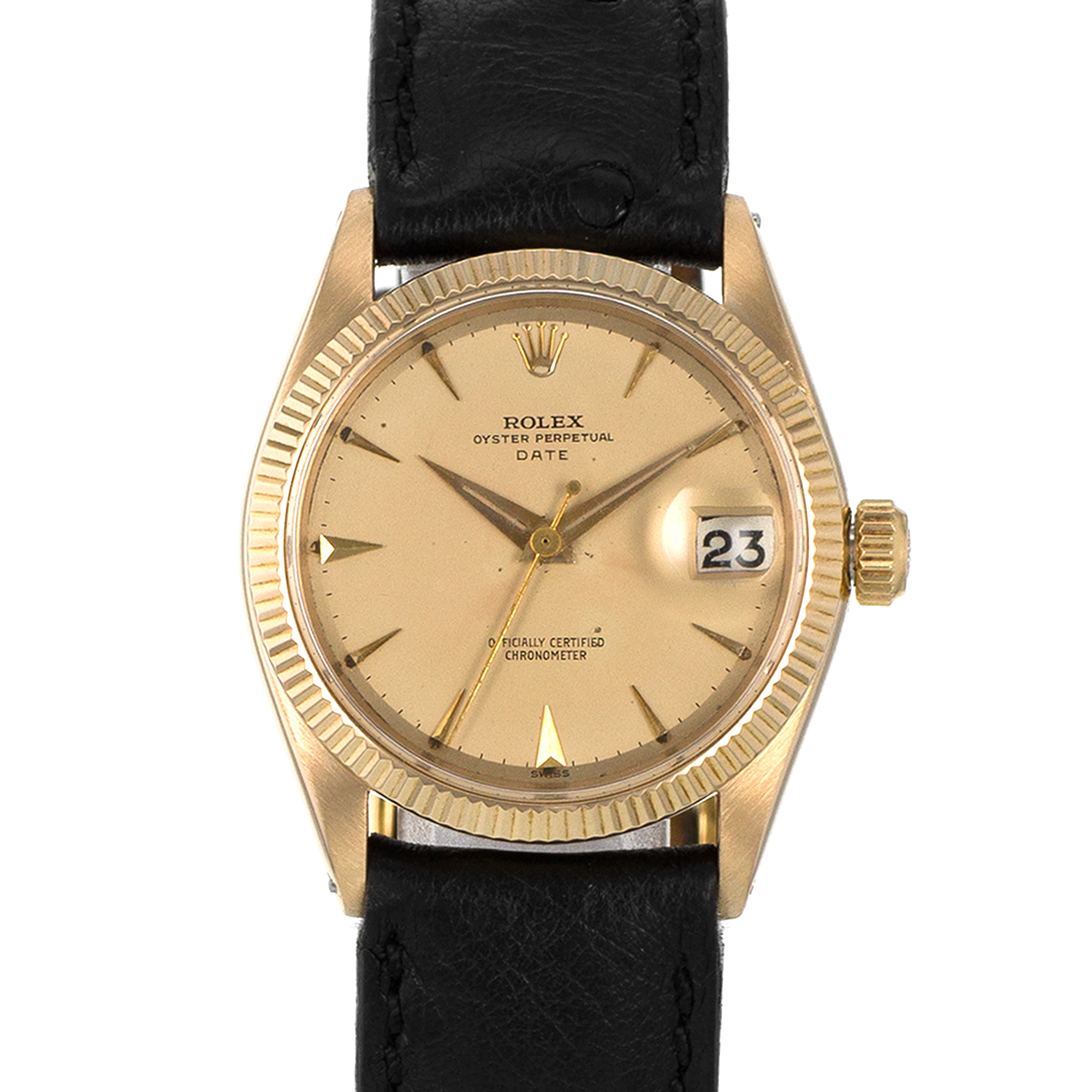 Rolex Oyster Perpetual Date 6627 Vintage Automatic Yellow Gold Mens Watch thumbnail 1
