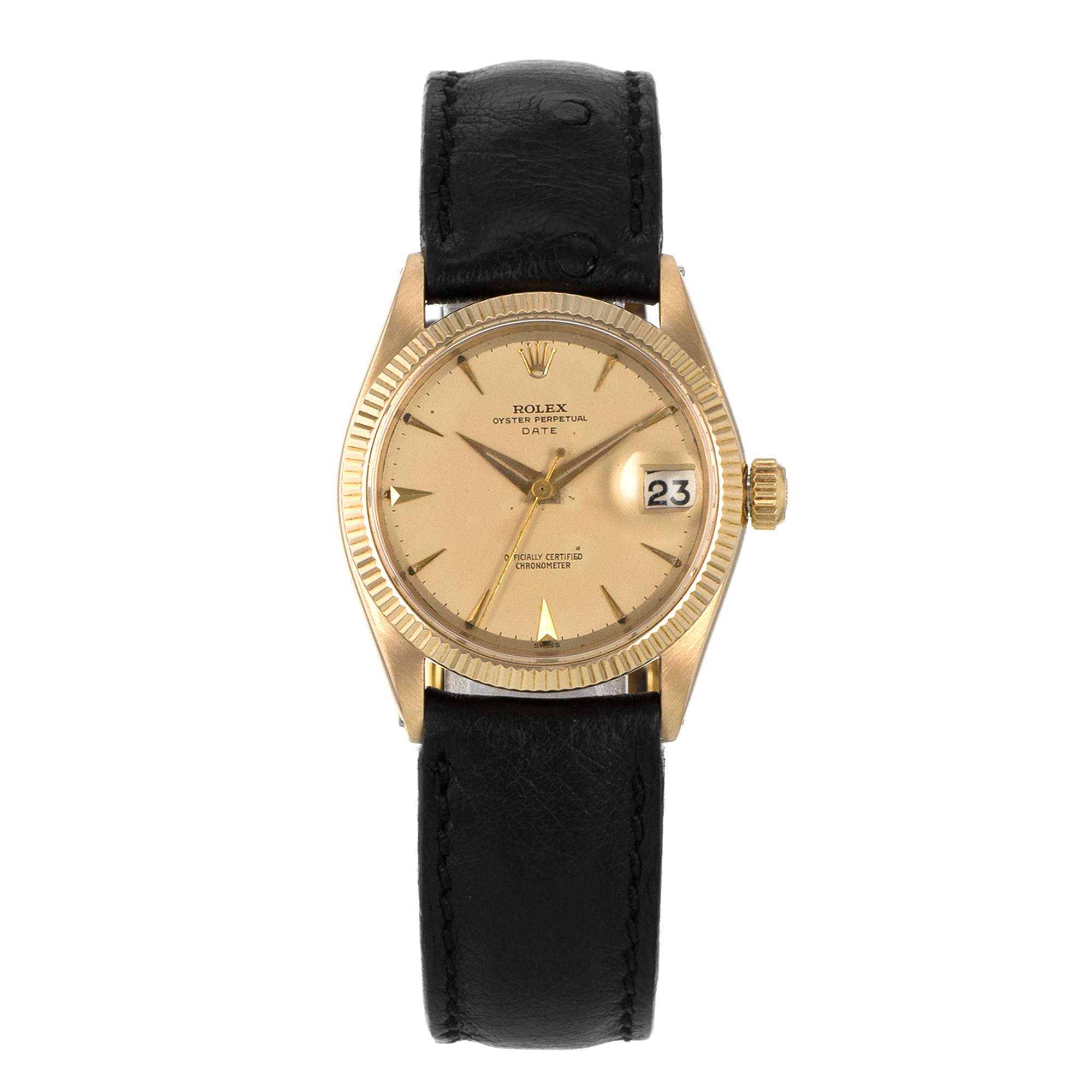 Rolex Oyster Perpetual Date 6627 Vintage Automatic Yellow Gold Mens Watch thumbnail 2