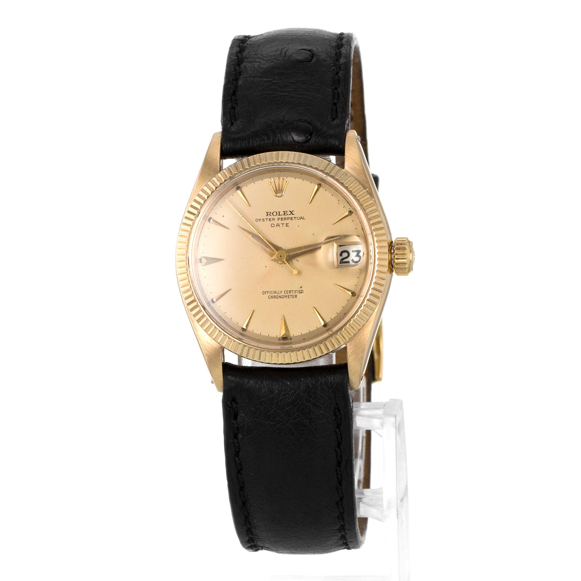 Rolex Oyster Perpetual Date 6627 Vintage Automatic Yellow Gold Mens Watch thumbnail 3