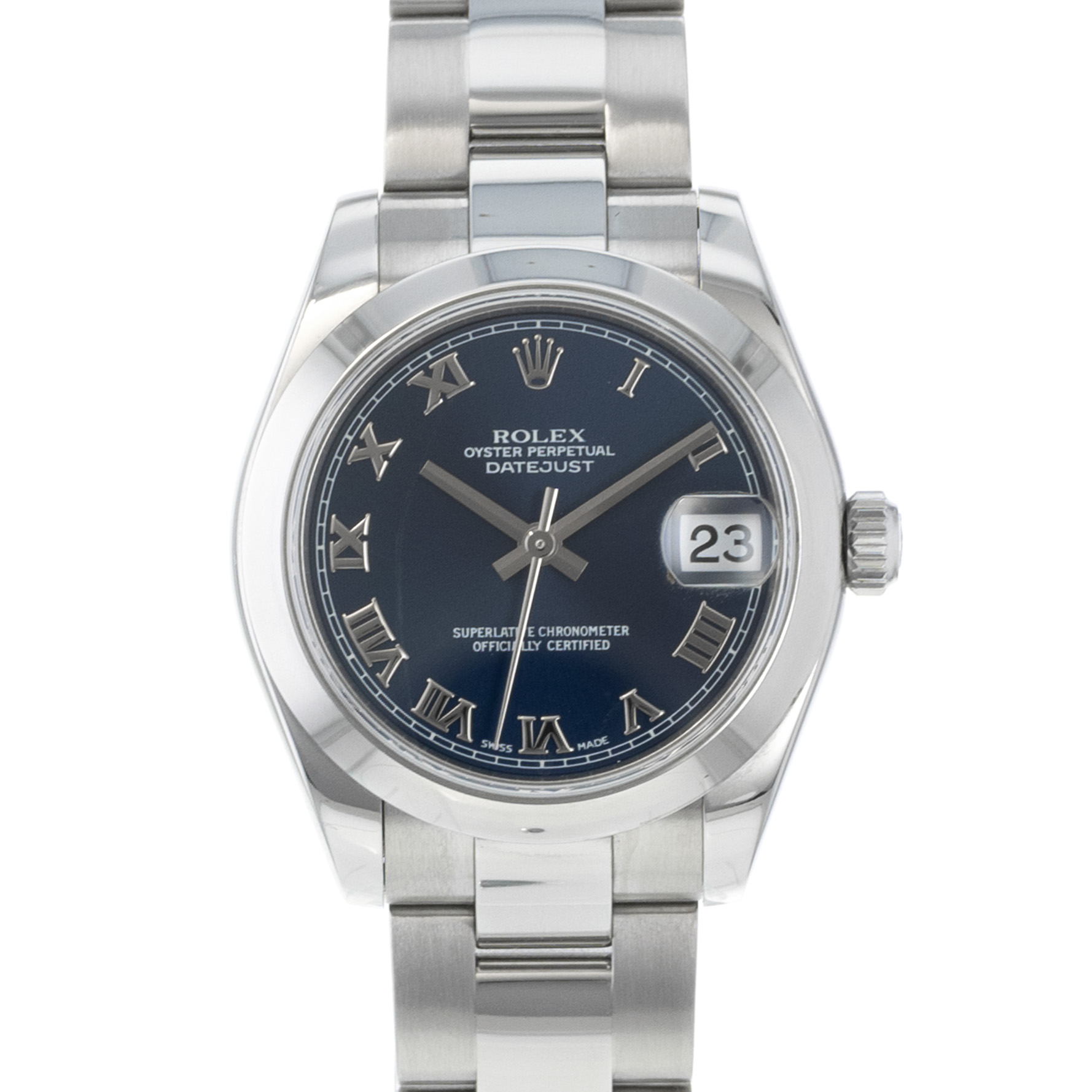 Rolex Datejust 31 178240 Blue Roman Smooth Stainless Steel Oyster Ladies Watch thumbnail 1