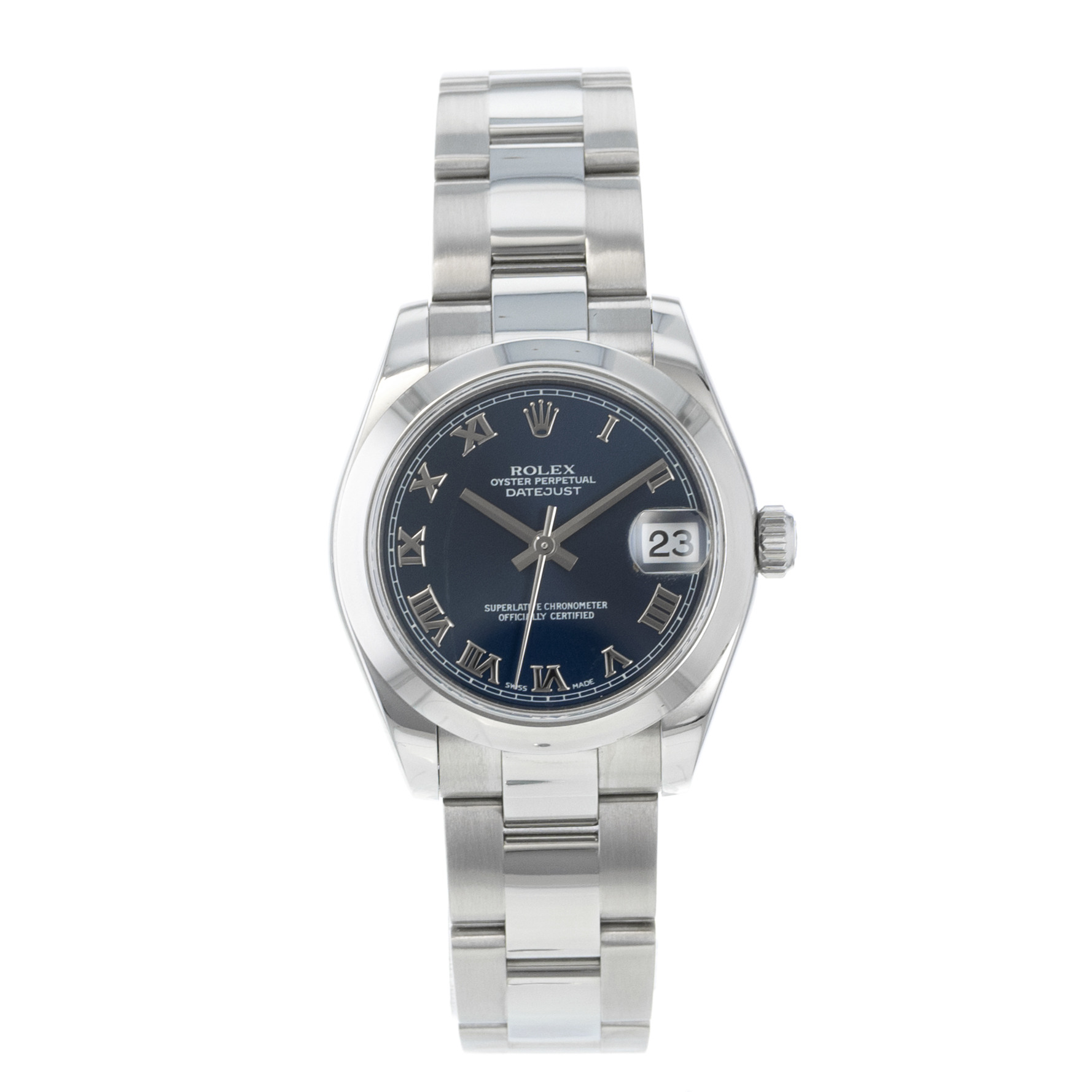 Rolex Datejust 31 178240 Blue Roman Smooth Stainless Steel Oyster Ladies Watch thumbnail 2