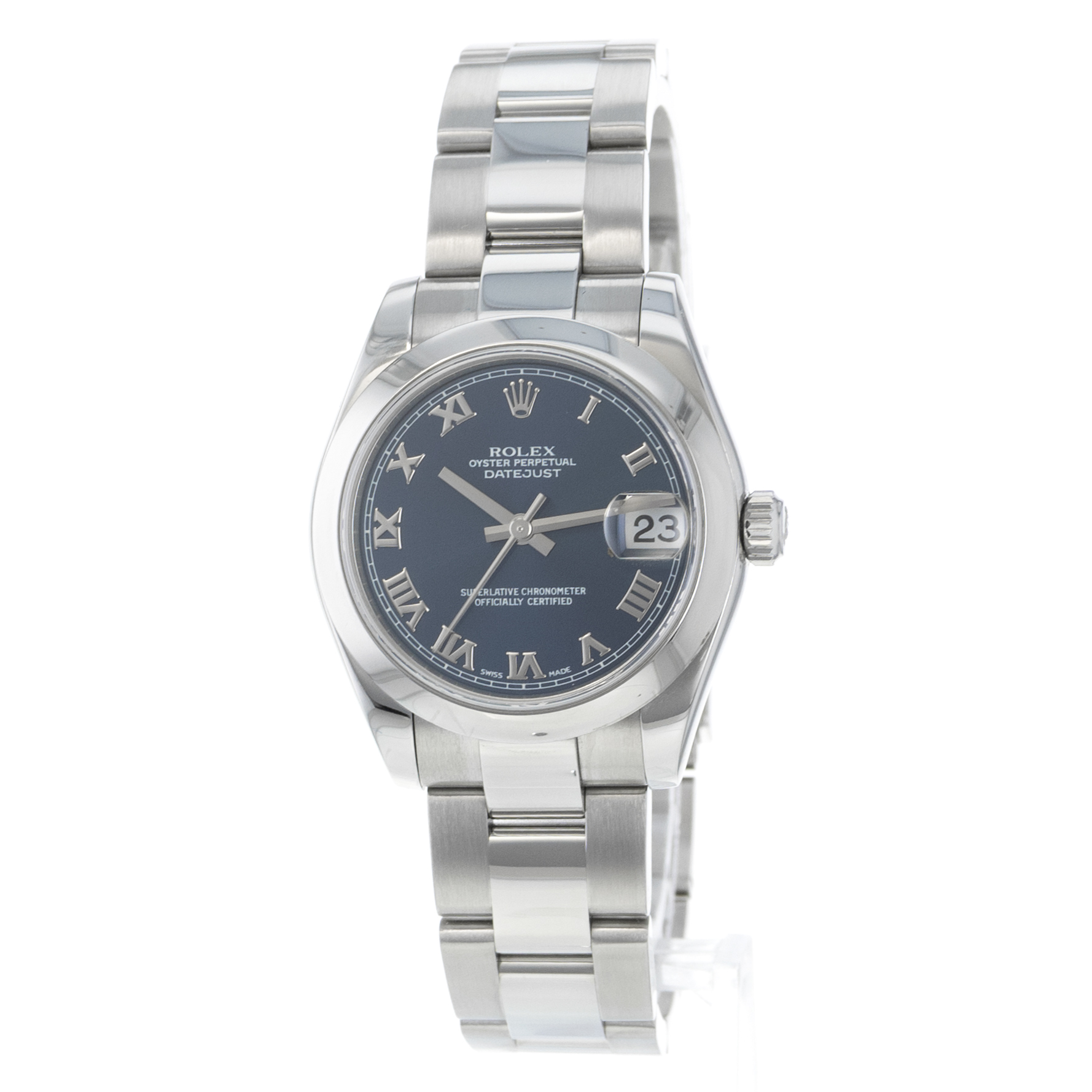 Rolex Datejust 31 178240 Blue Roman Smooth Stainless Steel Oyster Ladies Watch thumbnail 4