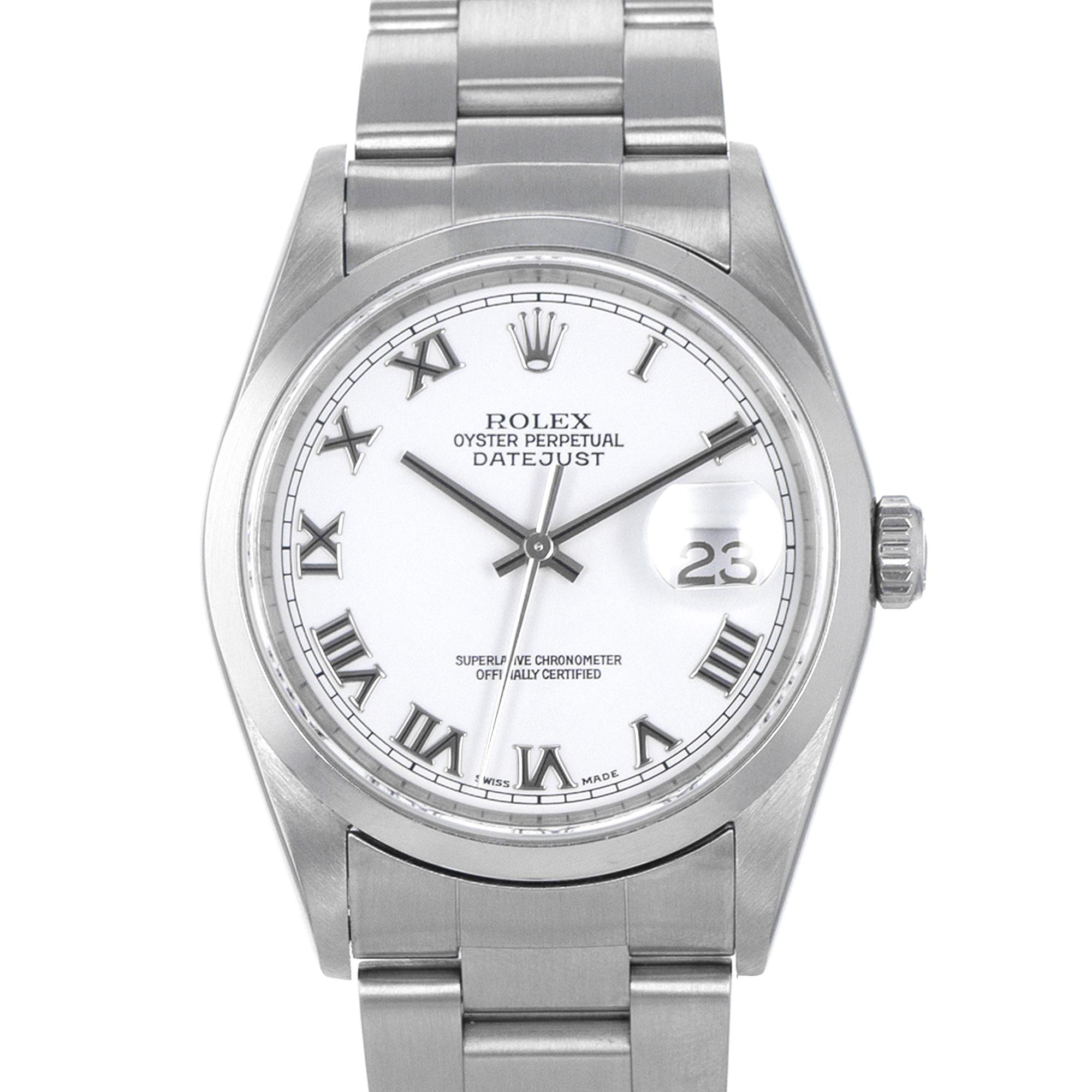 Rolex Datejust 36 16200 White Roman Smooth Steel Oyster Automatic Mens Watch thumbnail 1