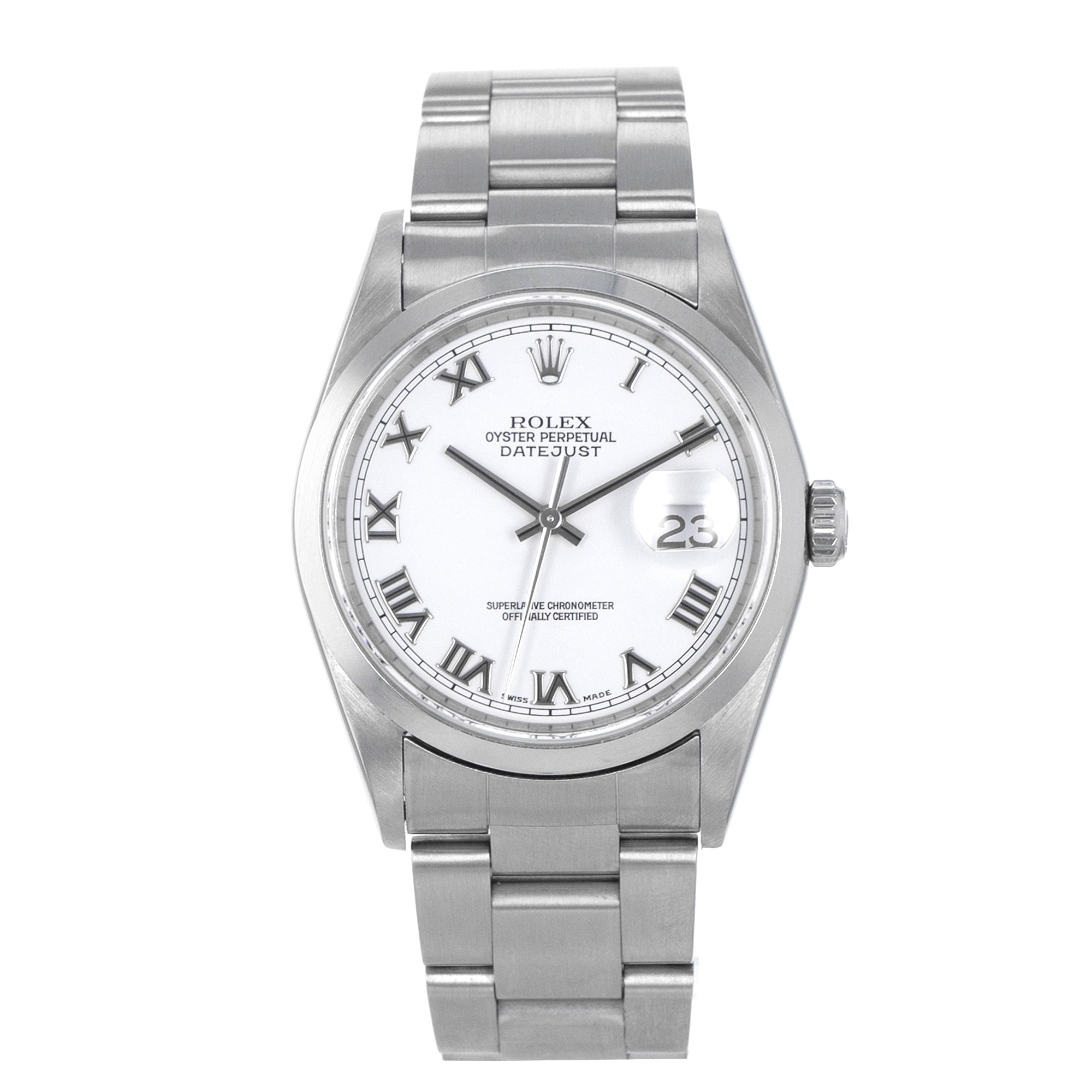 Rolex Datejust 36 16200 White Roman Smooth Steel Oyster Automatic Mens Watch thumbnail 2
