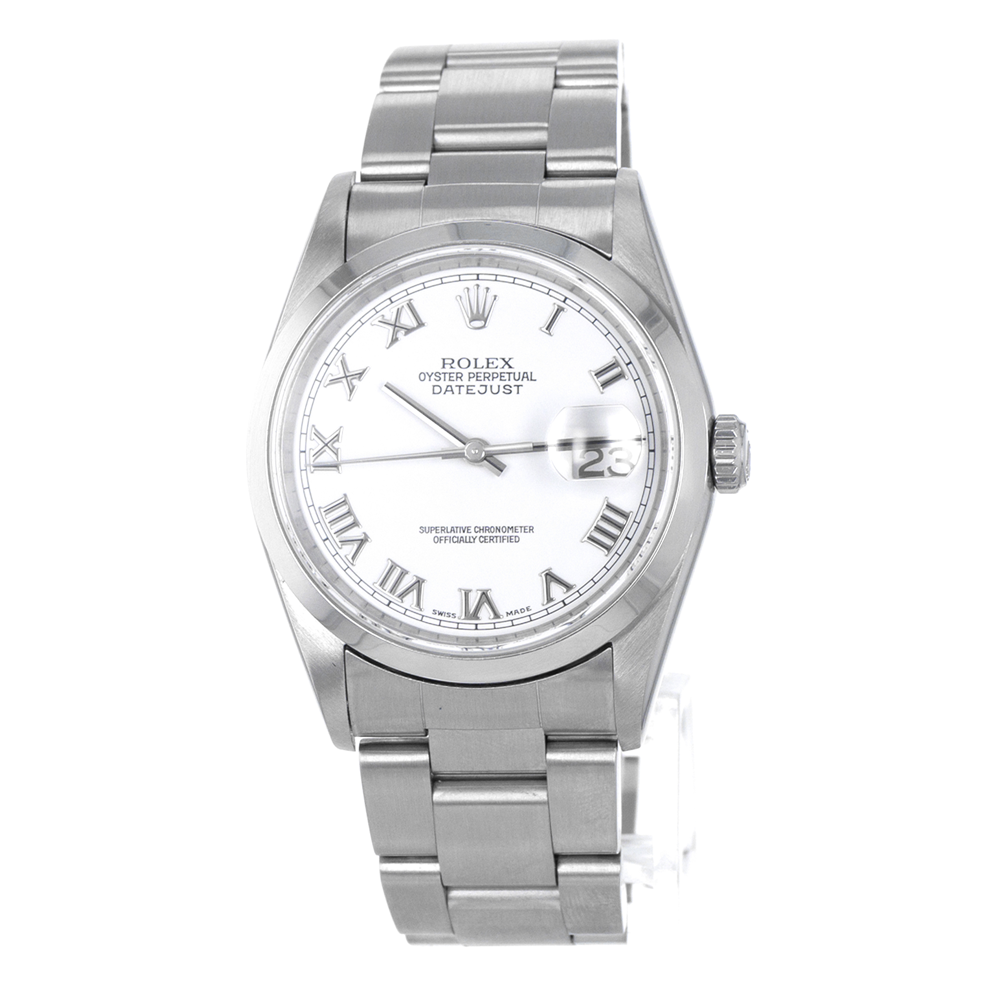 Rolex Datejust 36 16200 White Roman Smooth Steel Oyster Automatic Mens Watch thumbnail 4