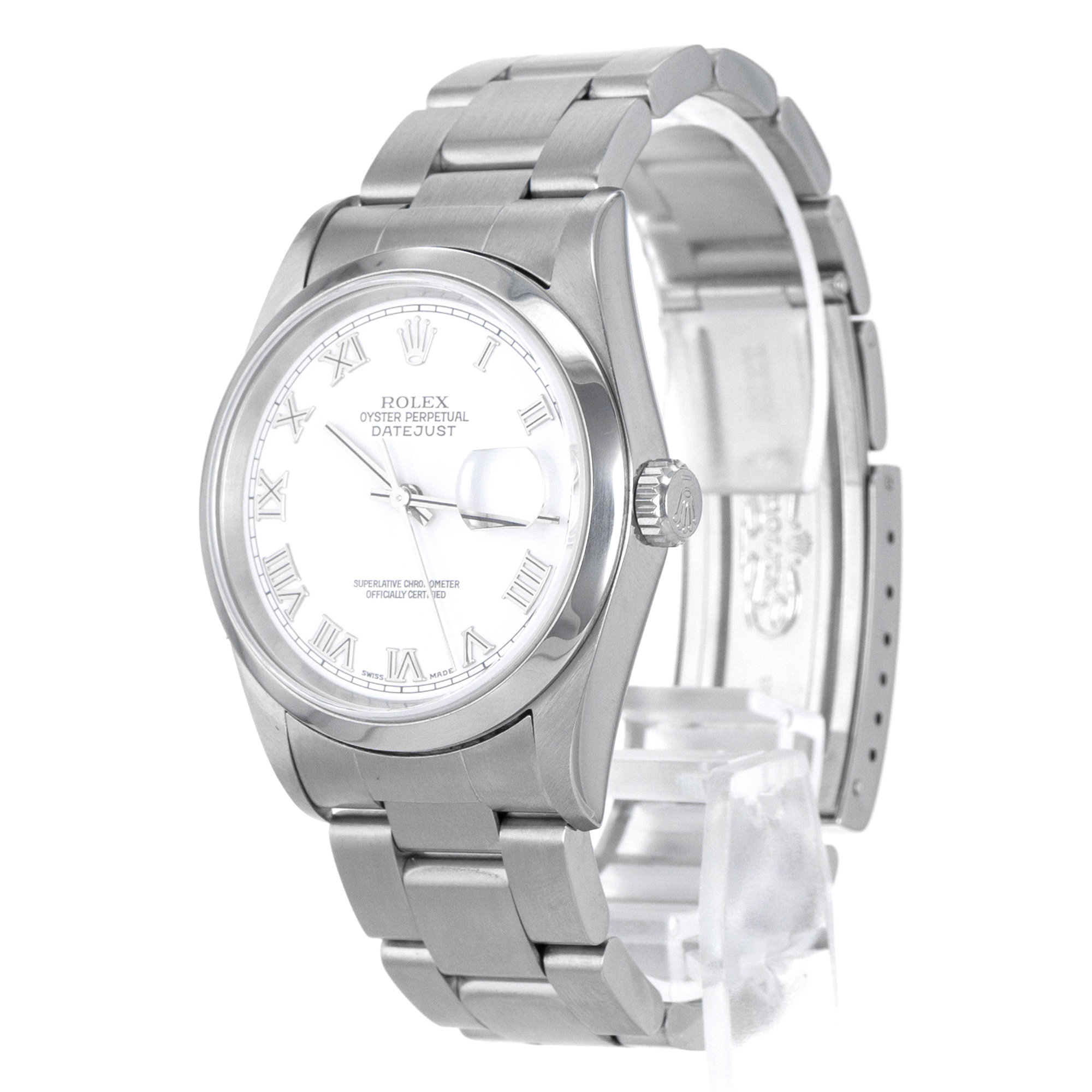Rolex Datejust 36 16200 White Roman Smooth Steel Oyster Automatic Mens Watch thumbnail 5