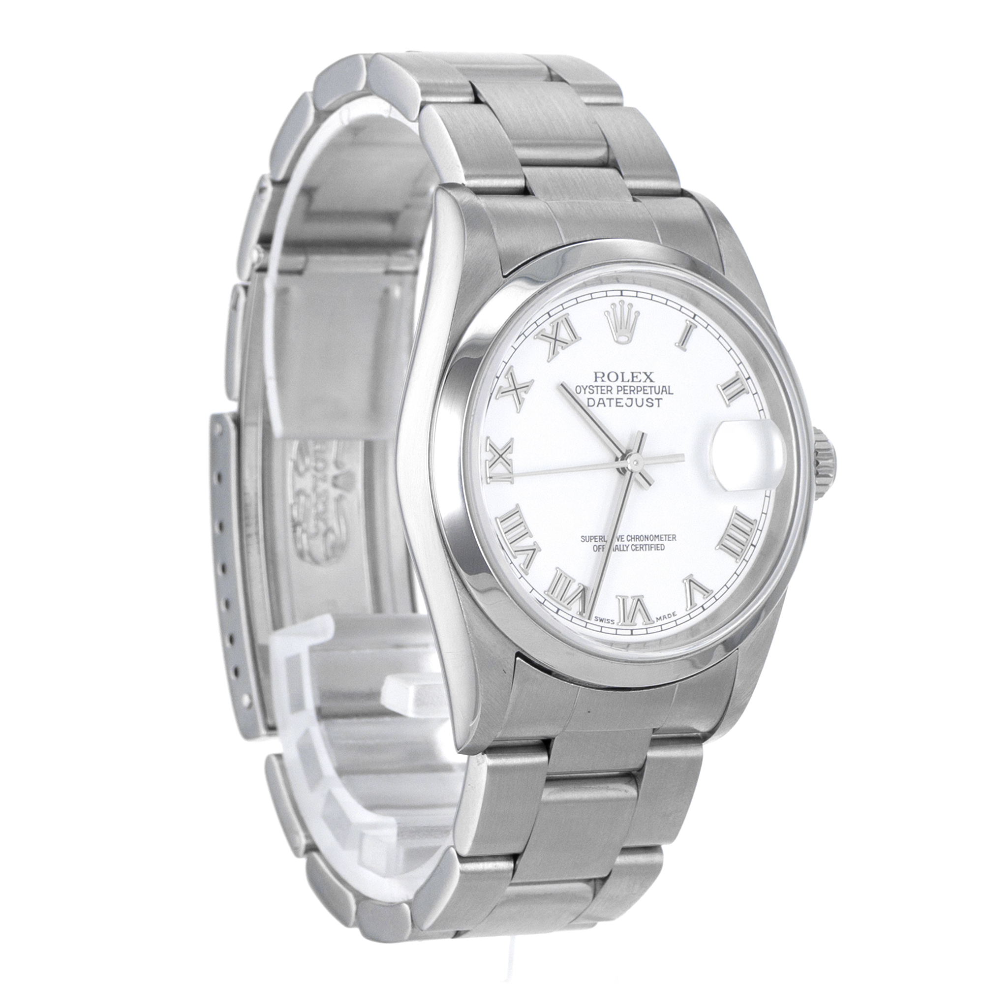 Rolex Datejust 36 16200 White Roman Smooth Steel Oyster Automatic Mens Watch thumbnail 8