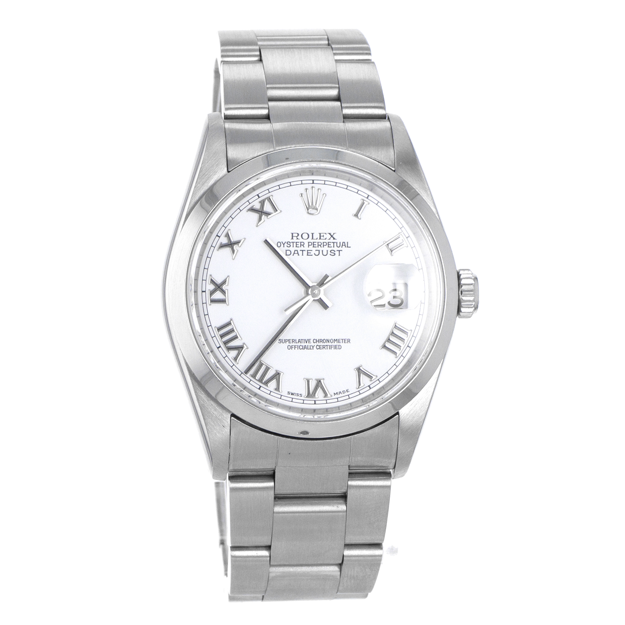 Rolex Datejust 36 16200 White Roman Smooth Steel Oyster Automatic Mens Watch thumbnail 9