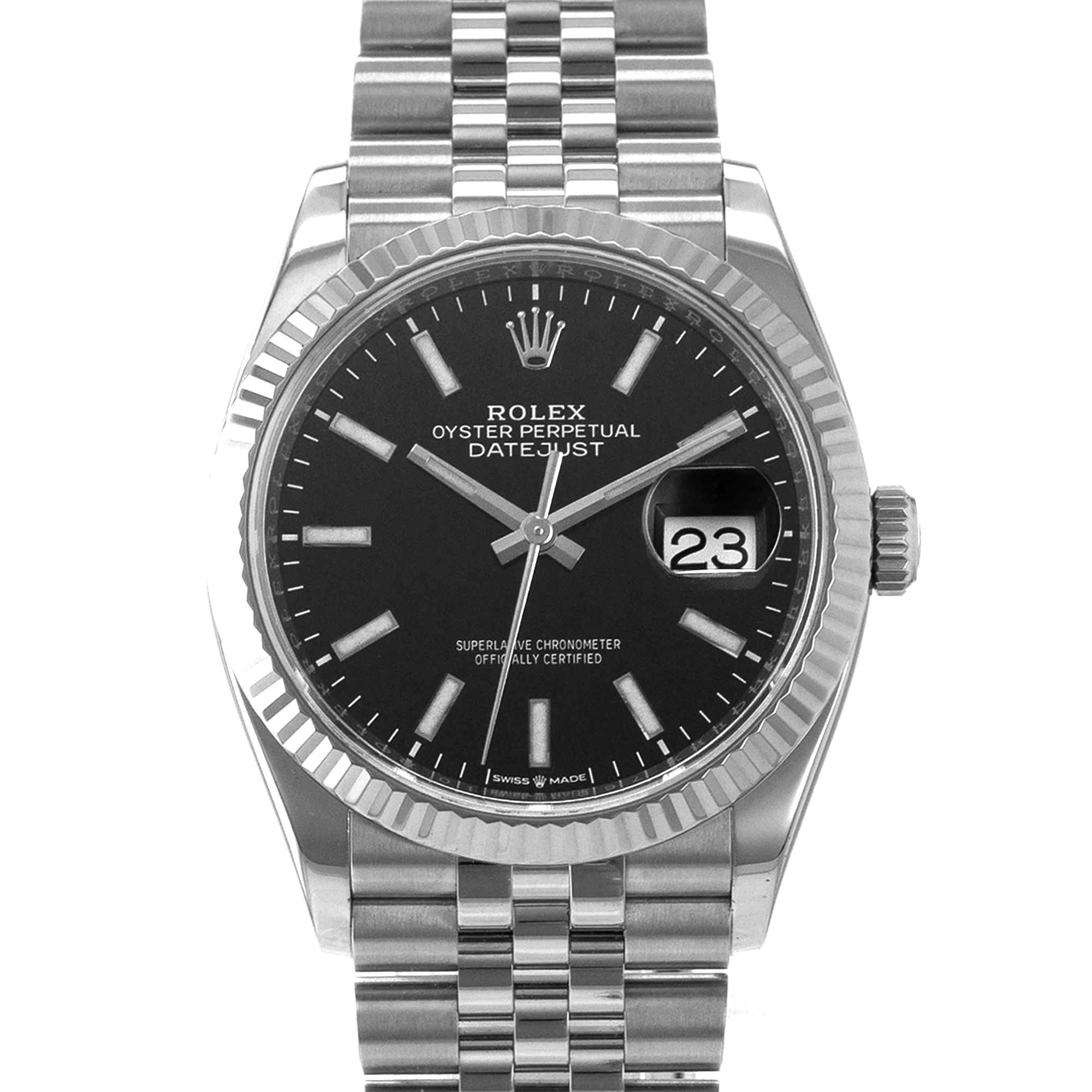 Rolex Datejust 36 126234 Black Stick Steel White Gold Fluted Jubilee Mens Watch thumbnail 1