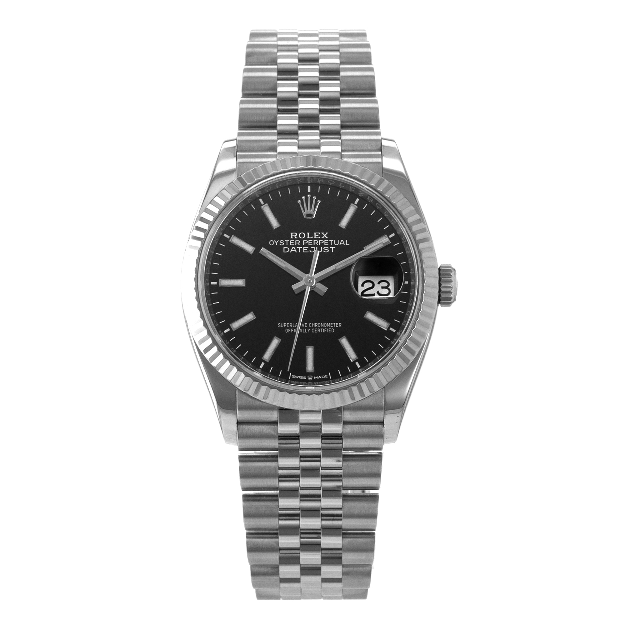 Rolex Datejust 36 126234 Black Stick Steel White Gold Fluted Jubilee Mens Watch thumbnail 2