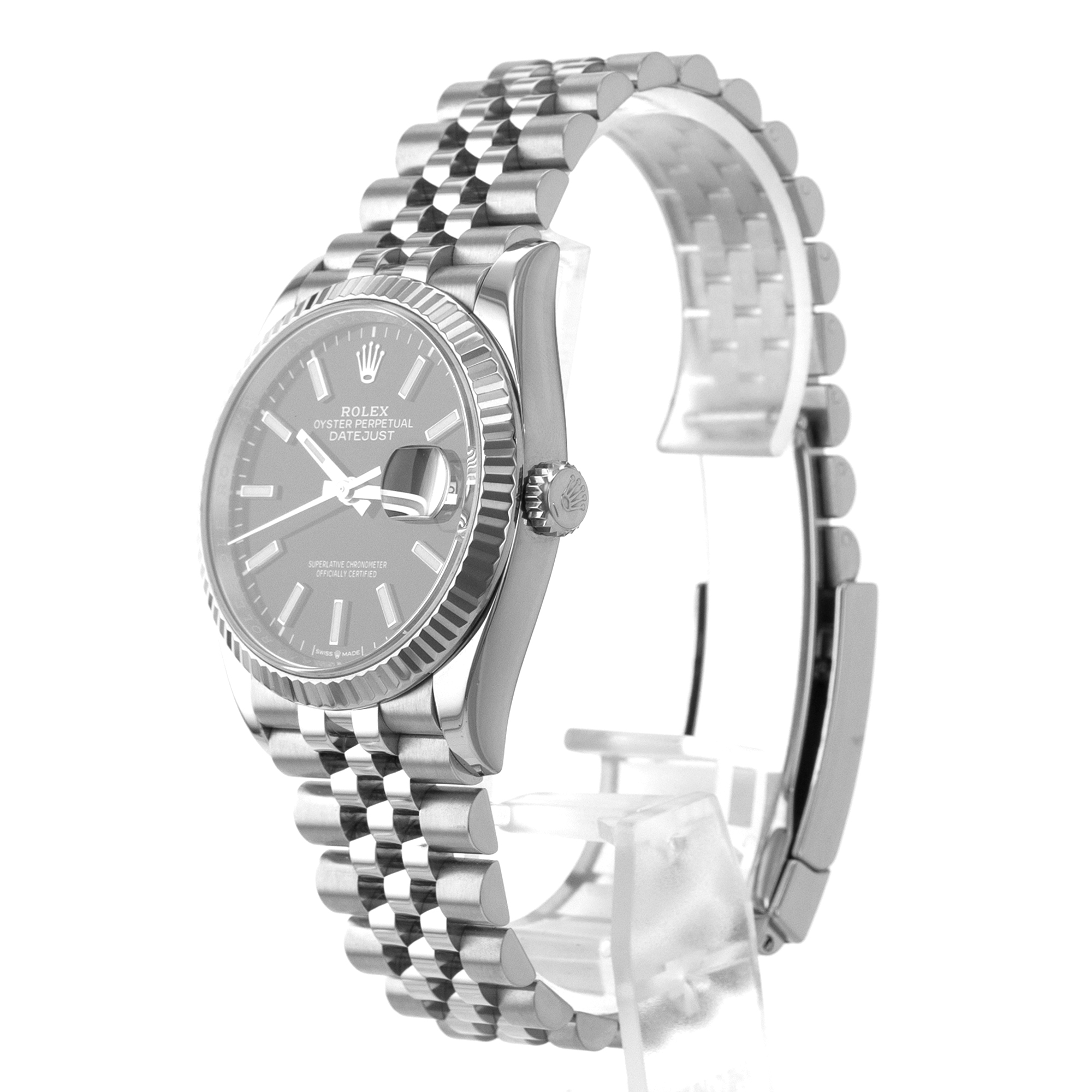 Rolex Datejust 36 126234 Black Stick Steel White Gold Fluted Jubilee Mens Watch thumbnail 4