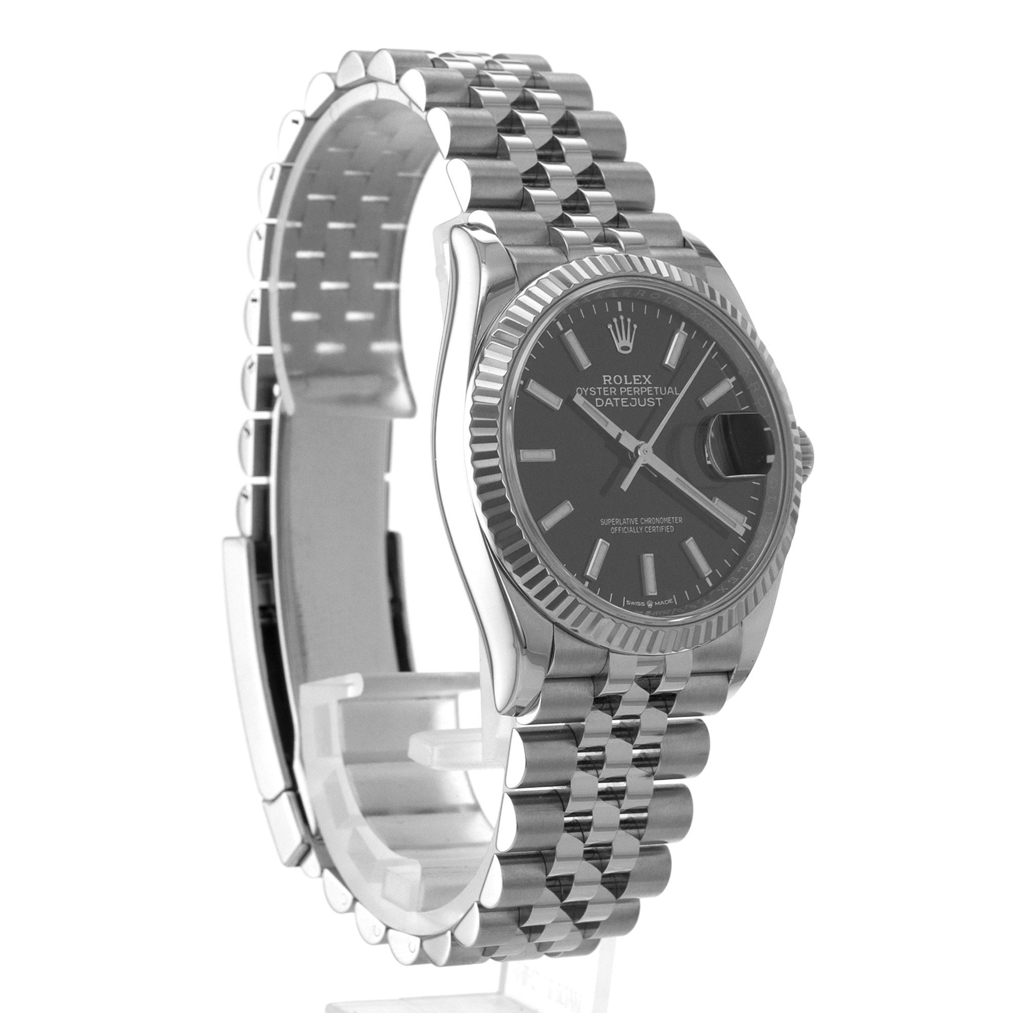 Rolex Datejust 36 126234 Black Stick Steel White Gold Fluted Jubilee Mens Watch thumbnail 8