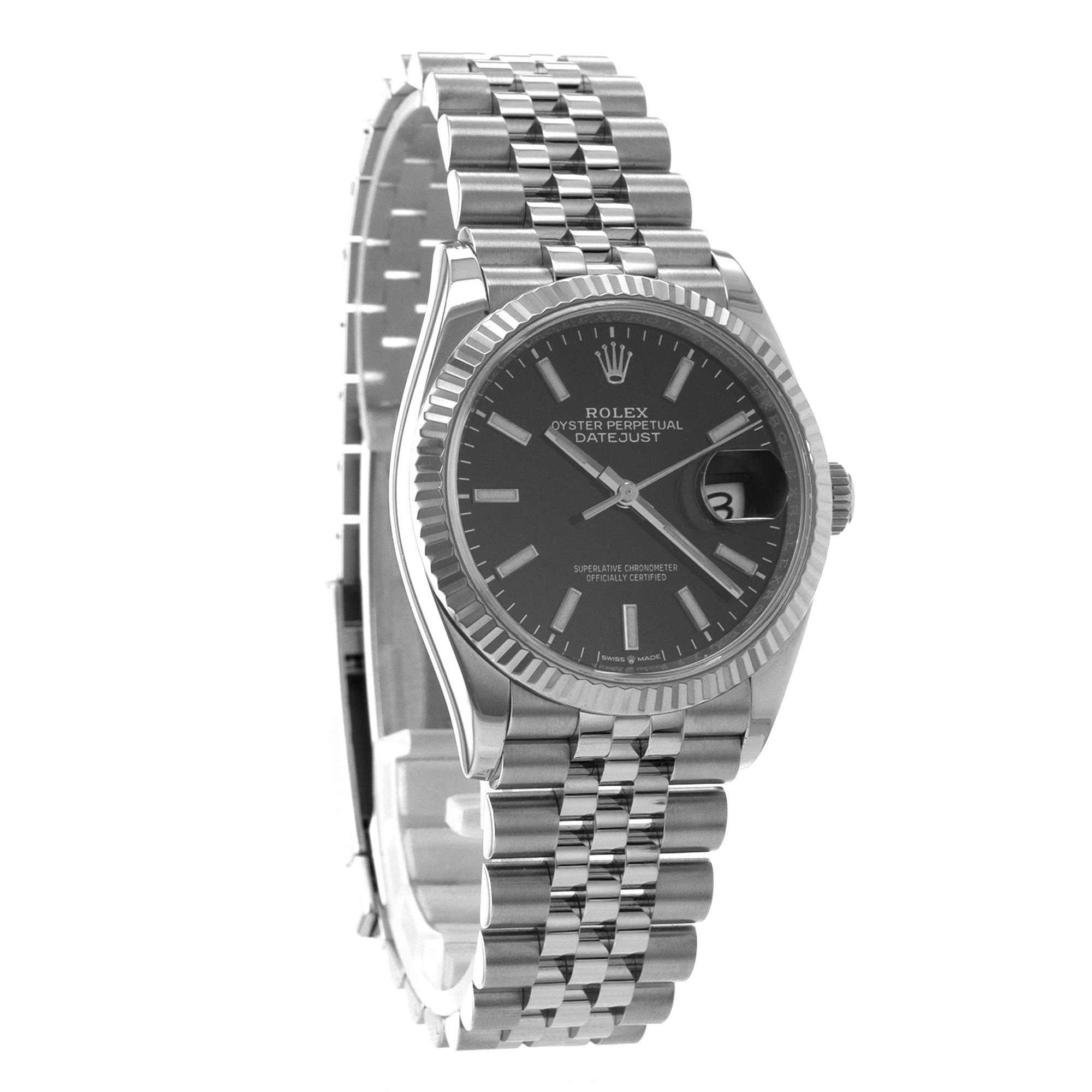 Rolex Datejust 36 126234 Black Stick Steel White Gold Fluted Jubilee Mens Watch thumbnail 9