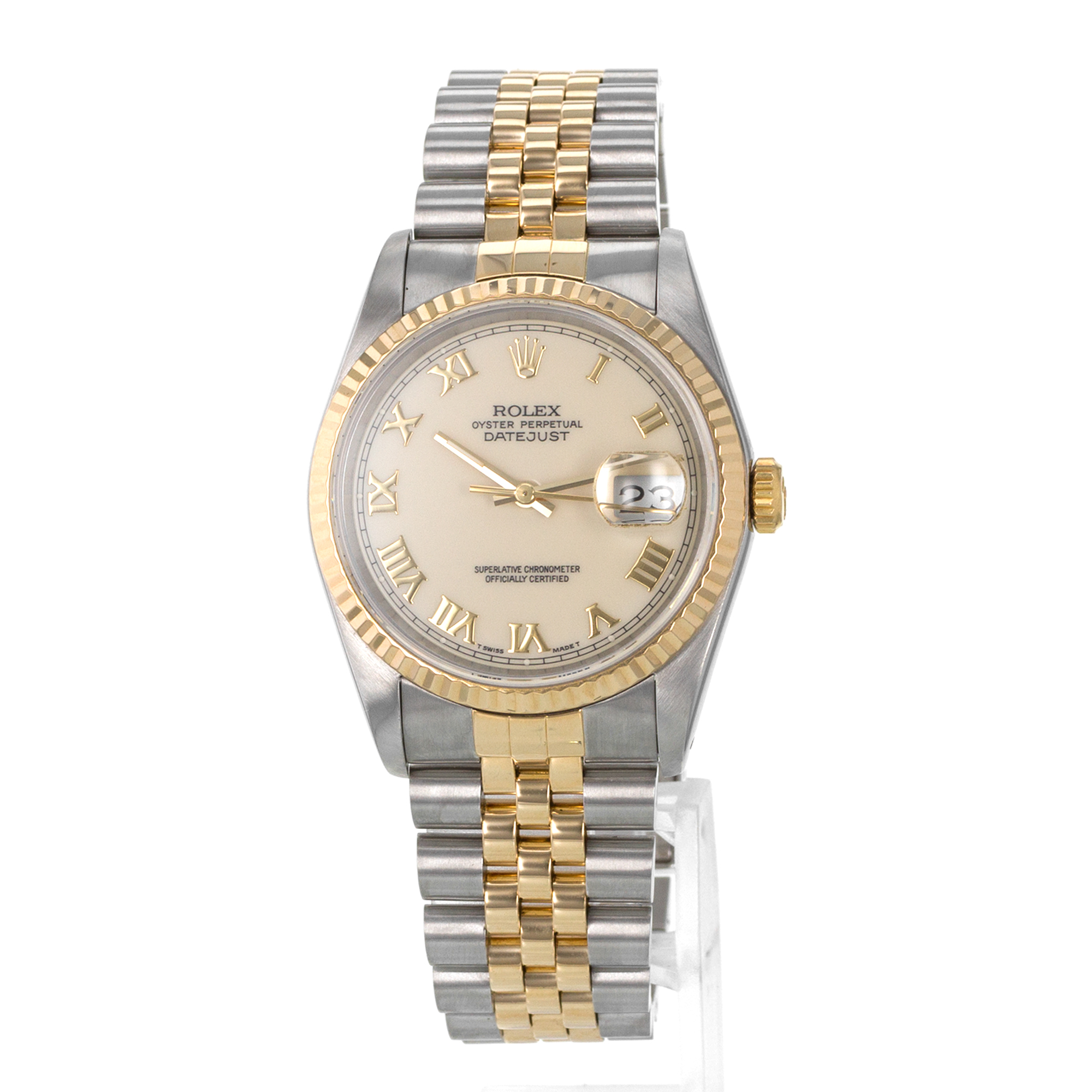 Rolex Datejust 36 16233 Cream Roman 18k Yellow Gold Fluted Jubilee Mens Watch thumbnail 3