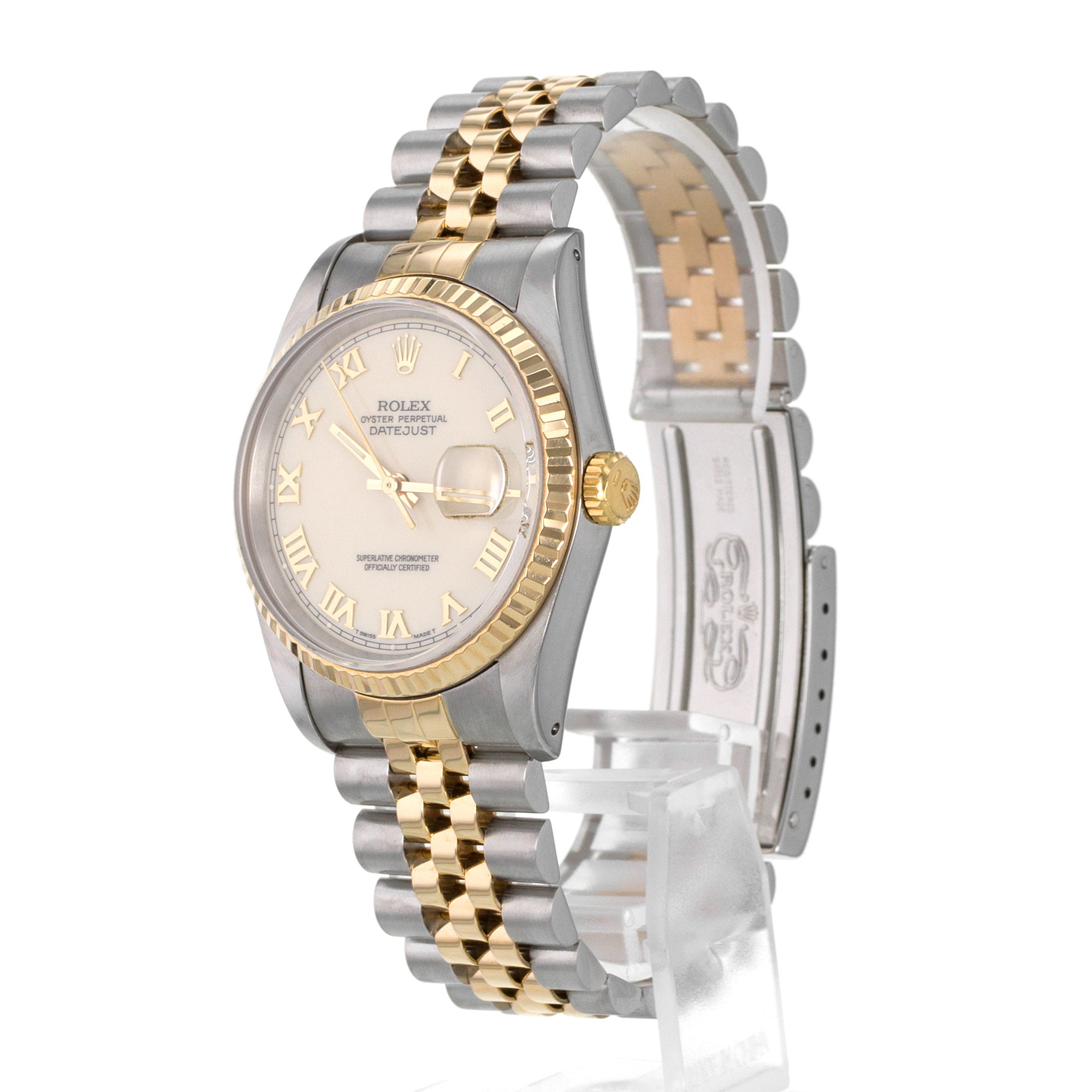 Rolex Datejust 36 16233 Cream Roman 18k Yellow Gold Fluted Jubilee Mens Watch thumbnail 4