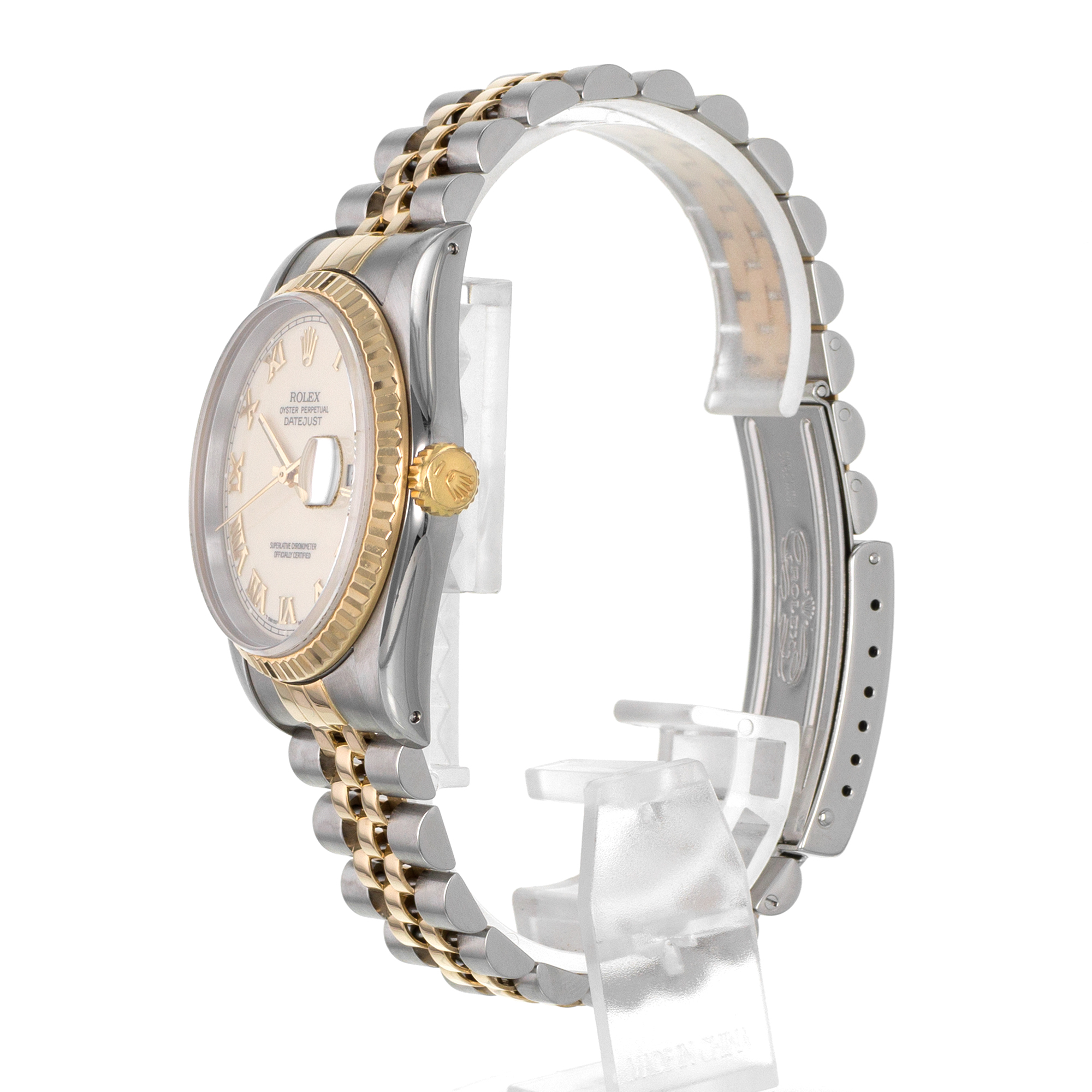 Rolex Datejust 36 16233 Cream Roman 18k Yellow Gold Fluted Jubilee Mens Watch thumbnail 5