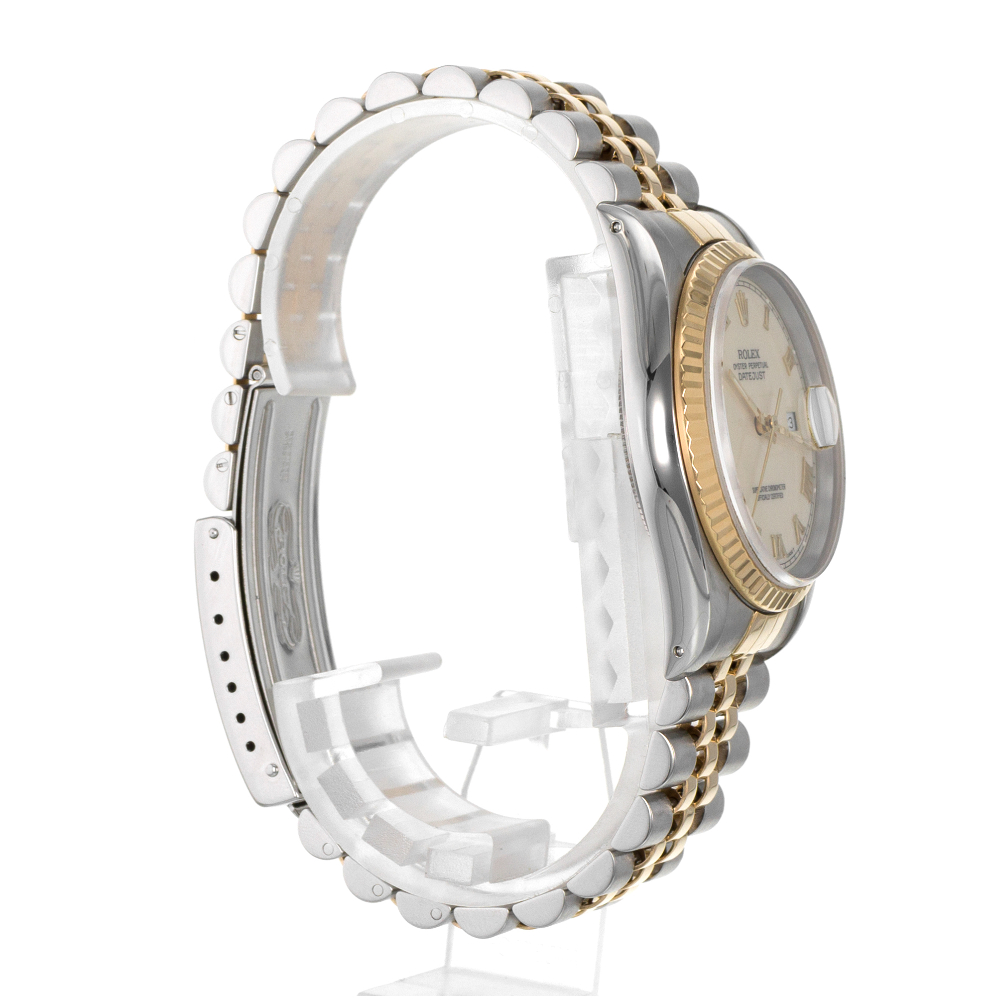 Rolex Datejust 36 16233 Cream Roman 18k Yellow Gold Fluted Jubilee Mens Watch thumbnail 6