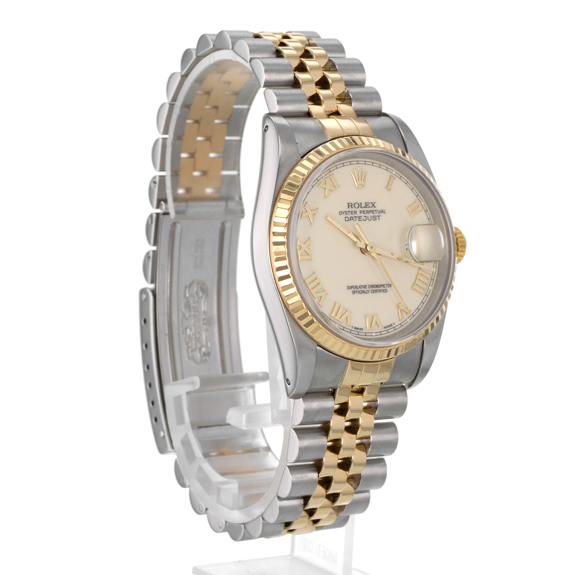 Rolex Datejust 36 16233 Cream Roman 18k Yellow Gold Fluted Jubilee Mens Watch thumbnail 8