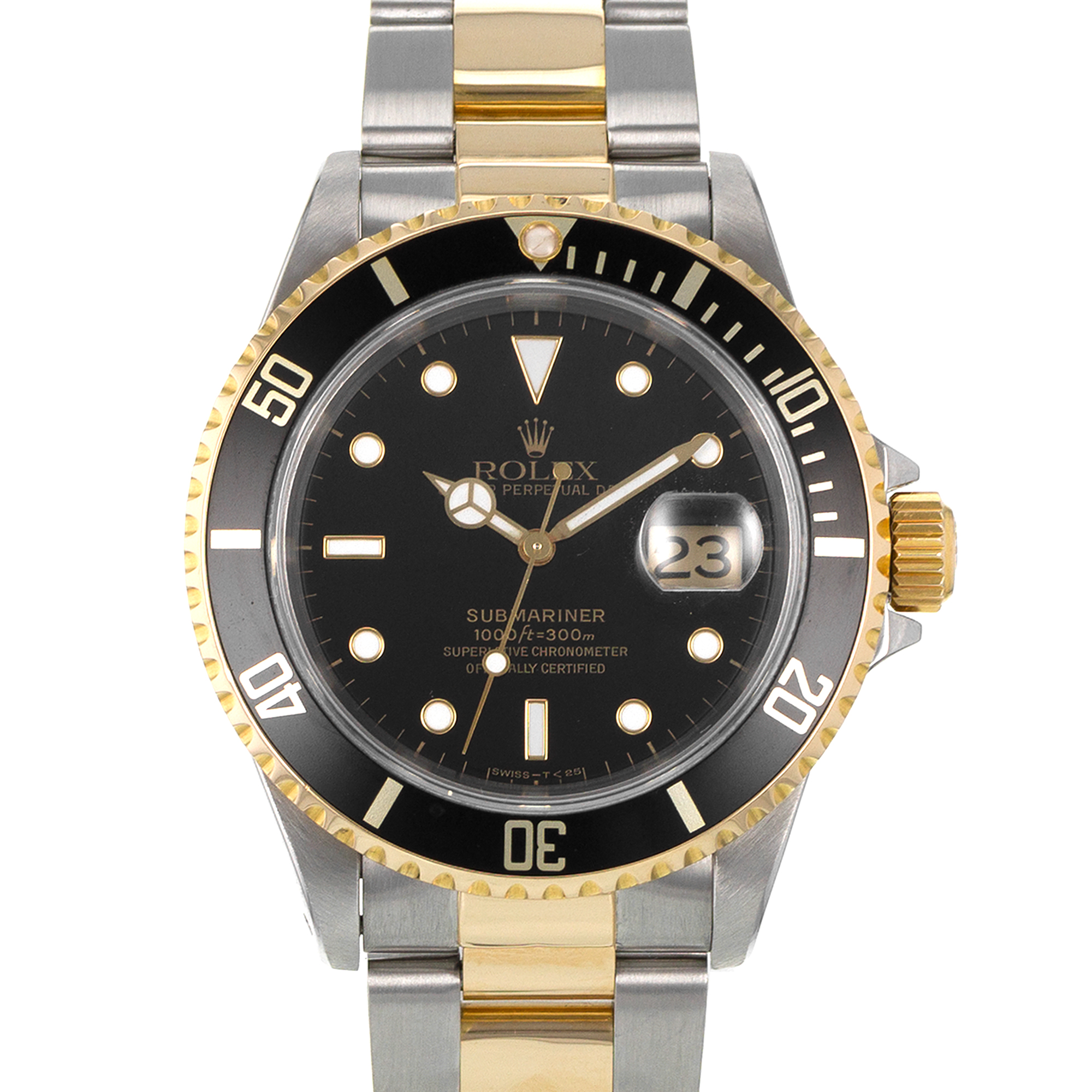 Rolex Submariner 16613 40mm Black Aluminum Steel 18k Yellow Gold Mens Watch thumbnail 1