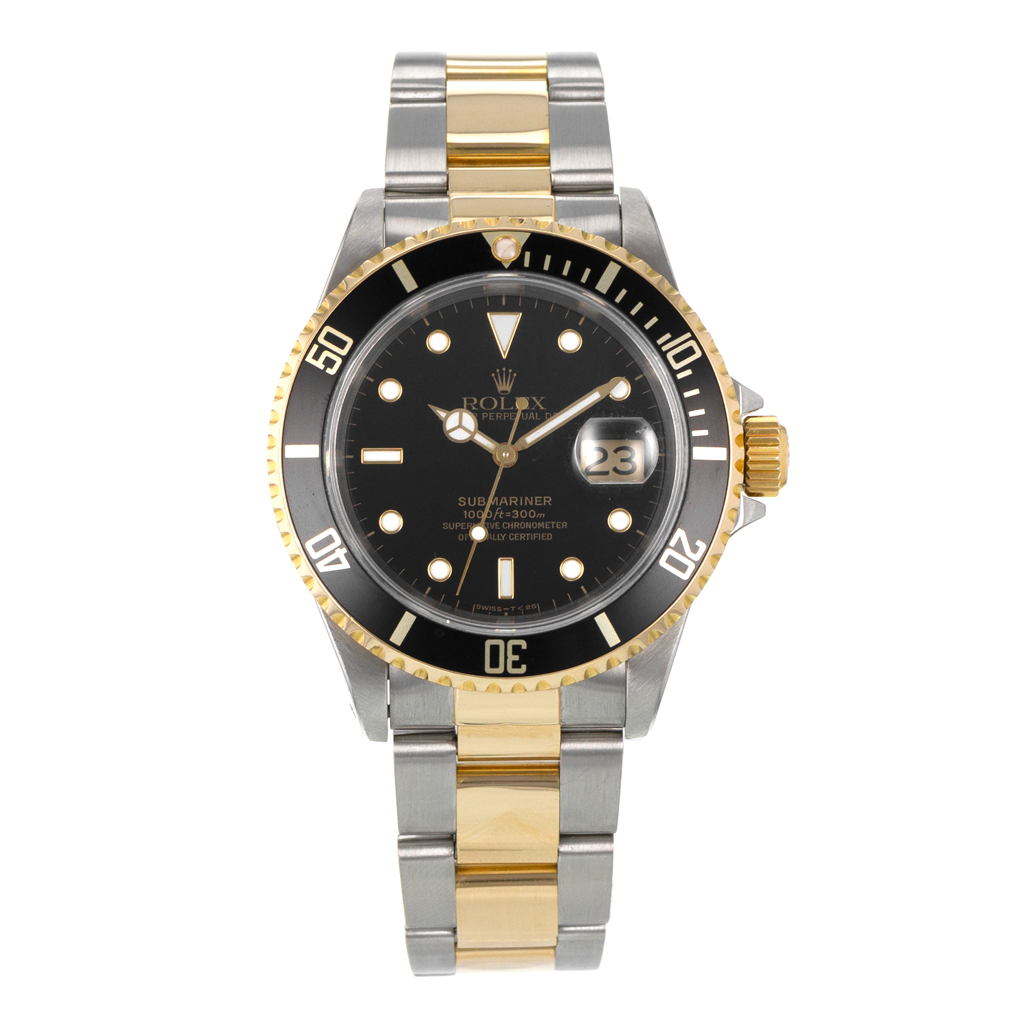 Rolex Submariner 16613 40mm Black Aluminum Steel 18k Yellow Gold Mens Watch thumbnail 2