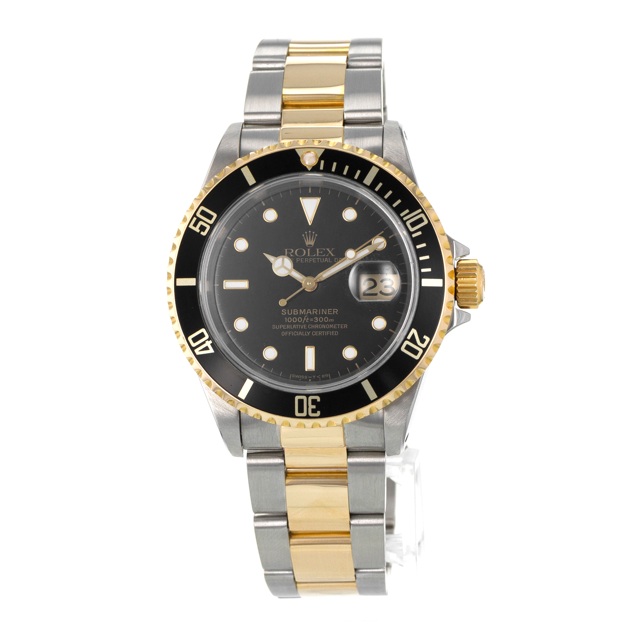 Rolex Submariner 16613 40mm Black Aluminum Steel 18k Yellow Gold Mens Watch thumbnail 4