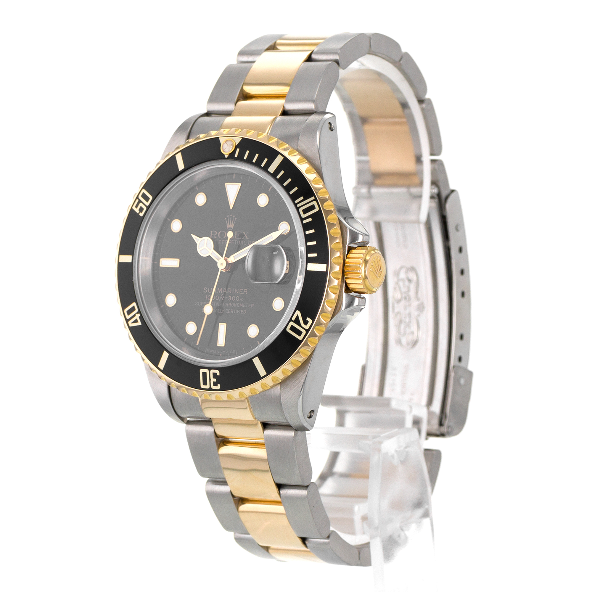 Rolex Submariner 16613 40mm Black Aluminum Steel 18k Yellow Gold Mens Watch thumbnail 5