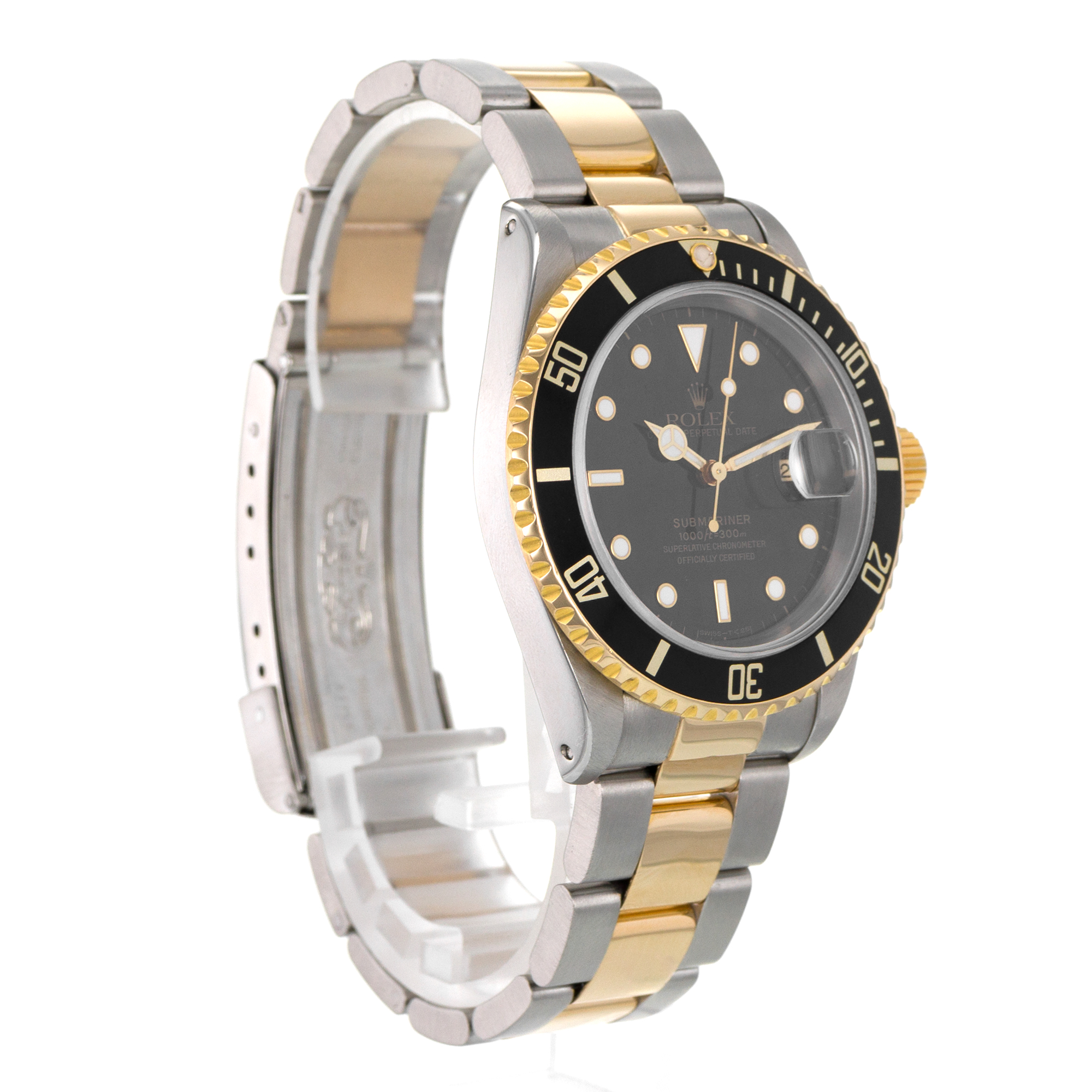Rolex Submariner 16613 40mm Black Aluminum Steel 18k Yellow Gold Mens Watch thumbnail 8