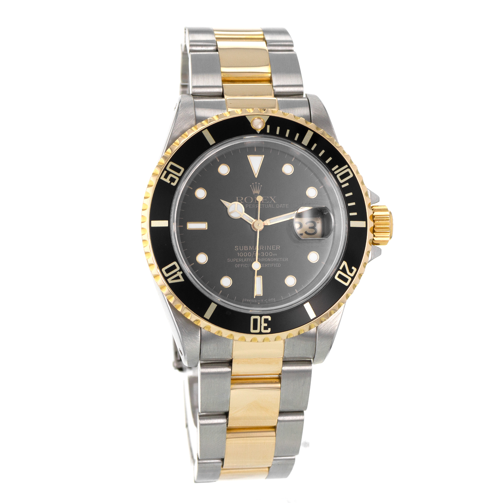Rolex Submariner 16613 40mm Black Aluminum Steel 18k Yellow Gold Mens Watch thumbnail 9
