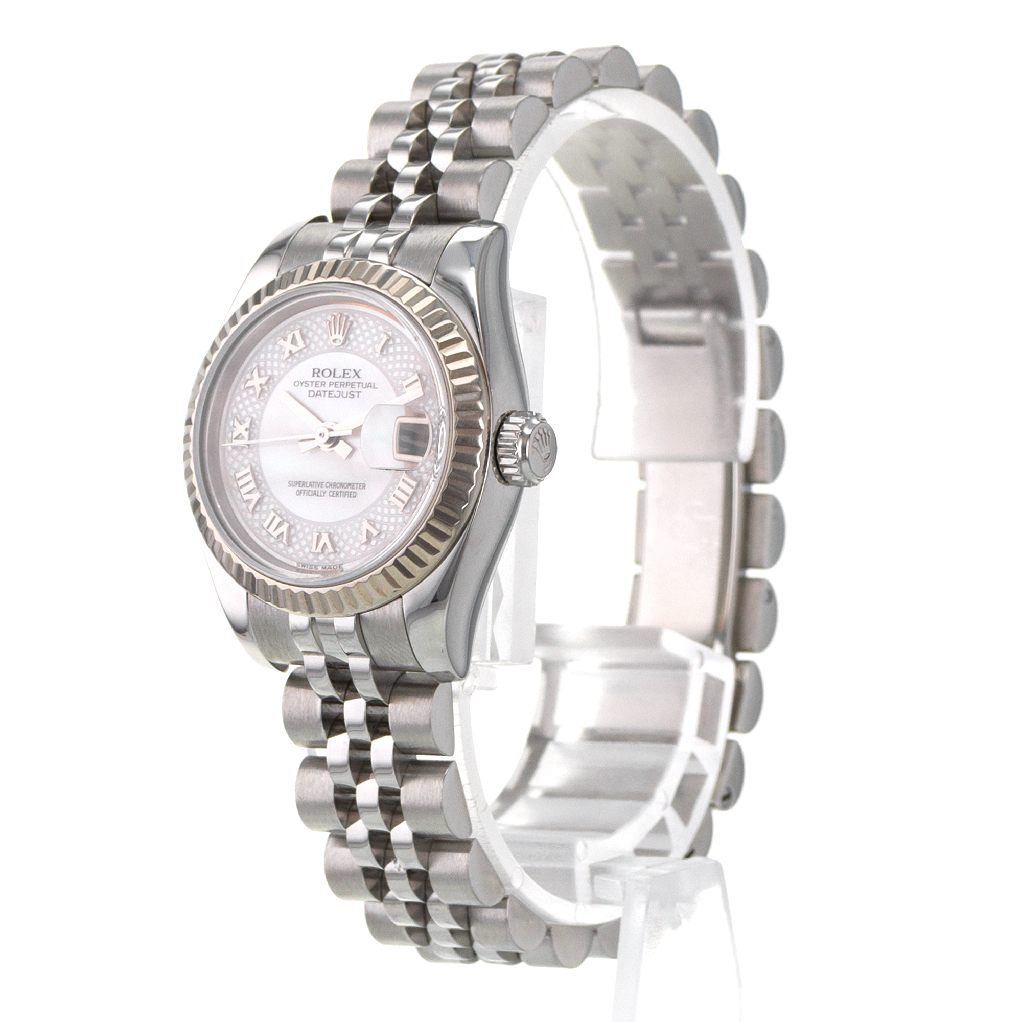 Rolex Datejust 26 179174 Pink Mother of Pearl 18k Fluted Jubilee Ladies Watch thumbnail 4