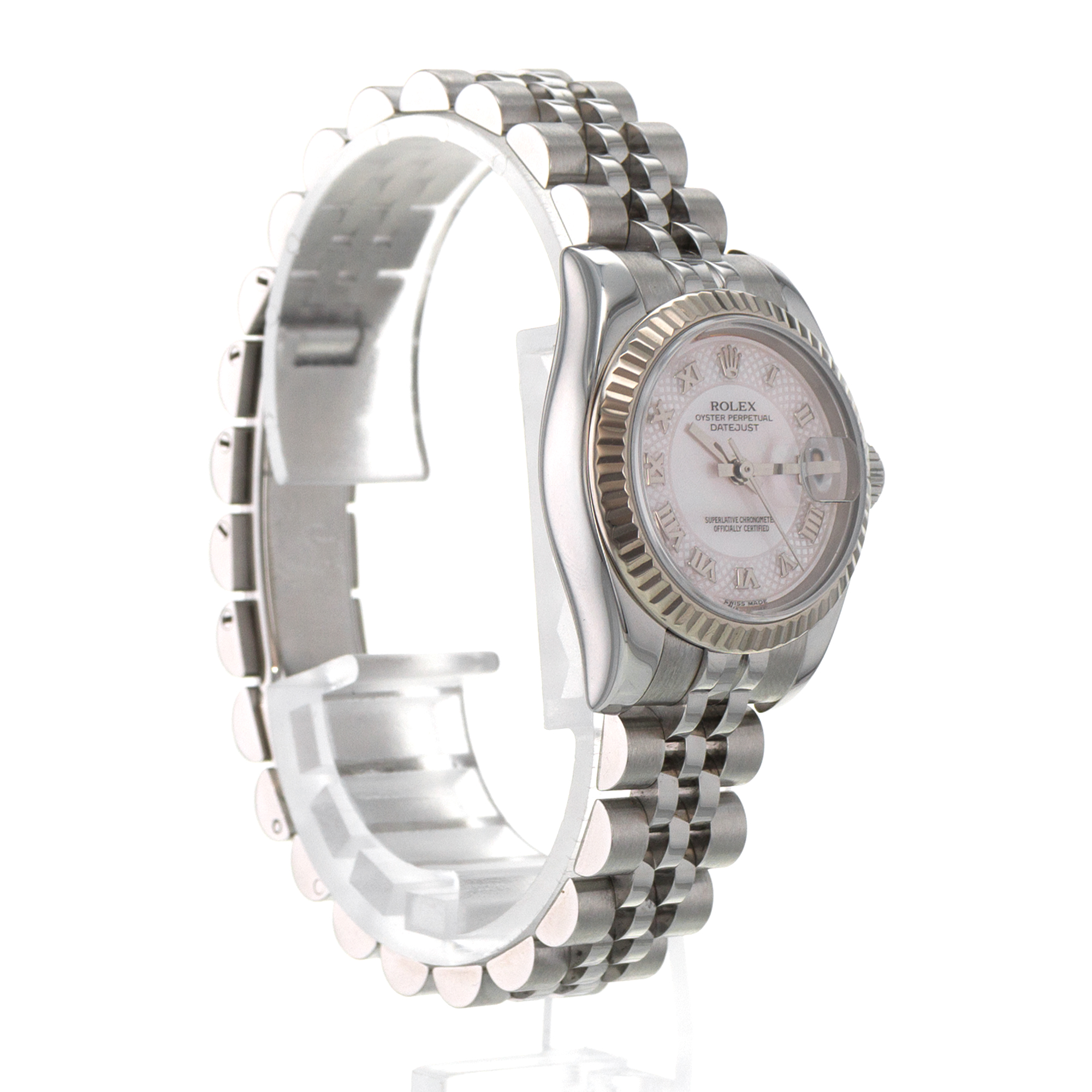 Rolex Datejust 26 179174 Pink Mother of Pearl 18k Fluted Jubilee Ladies Watch thumbnail 7