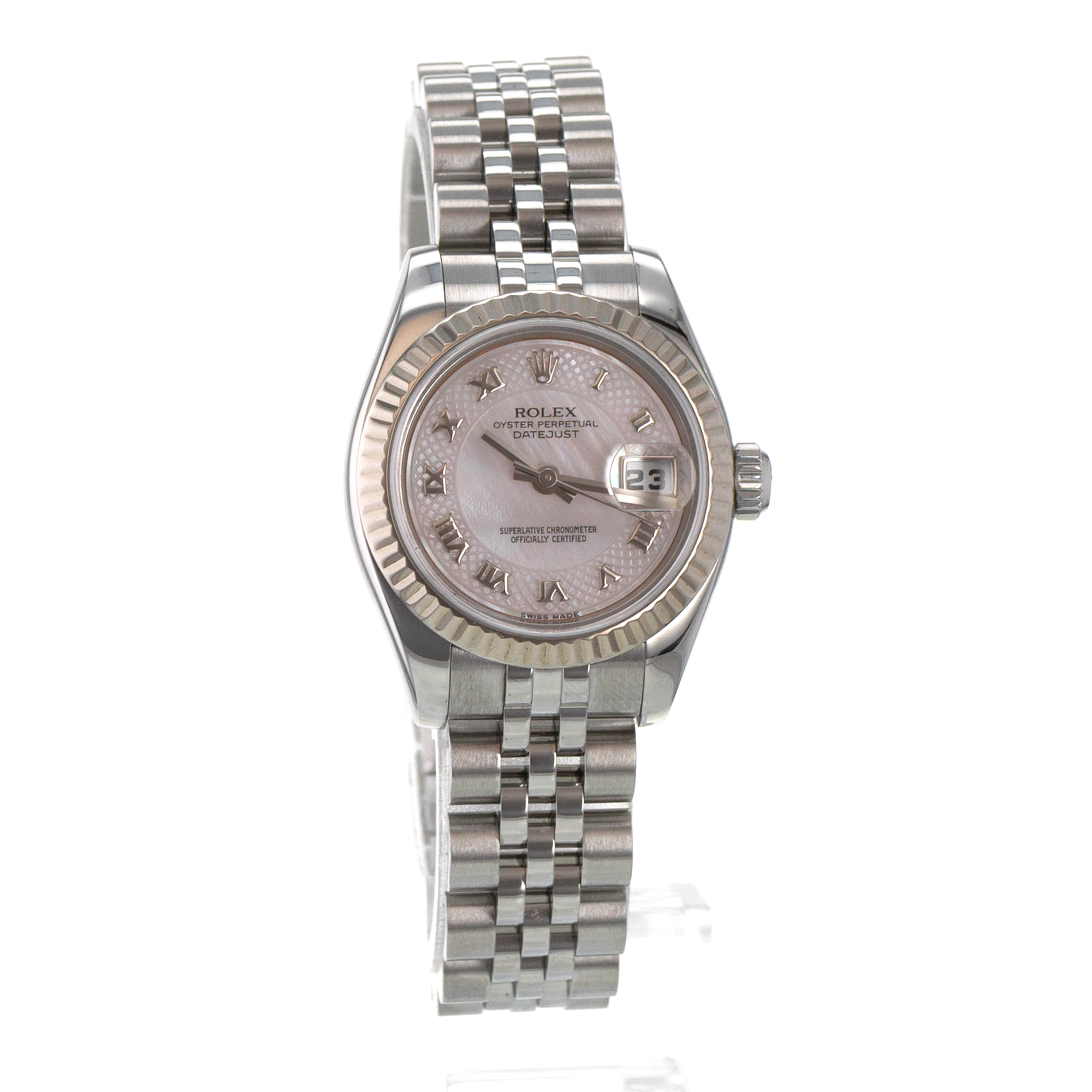 Rolex Datejust 26 179174 Pink Mother of Pearl 18k Fluted Jubilee Ladies Watch thumbnail 8