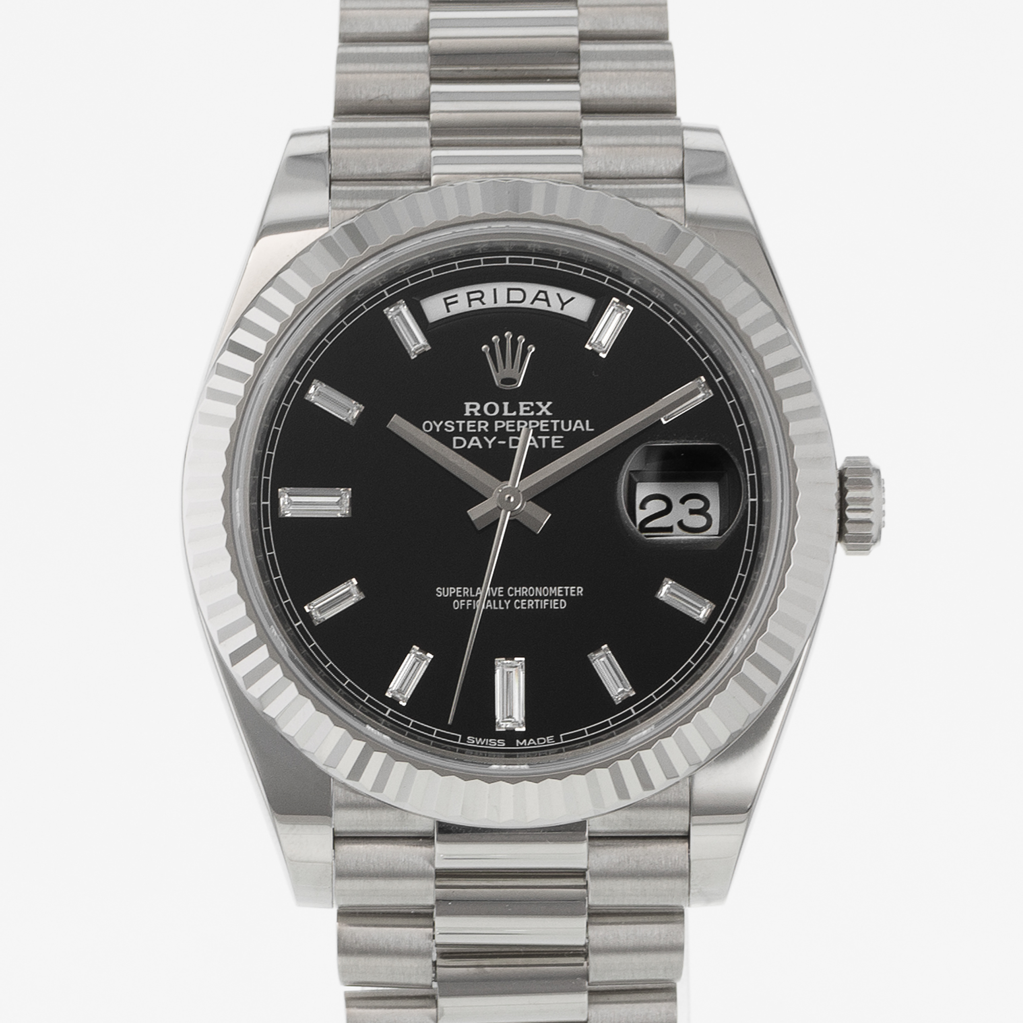 Rolex Day-Date 40 228239 Black Diamond Dial 18k White Gold President Mens Watch thumbnail 1