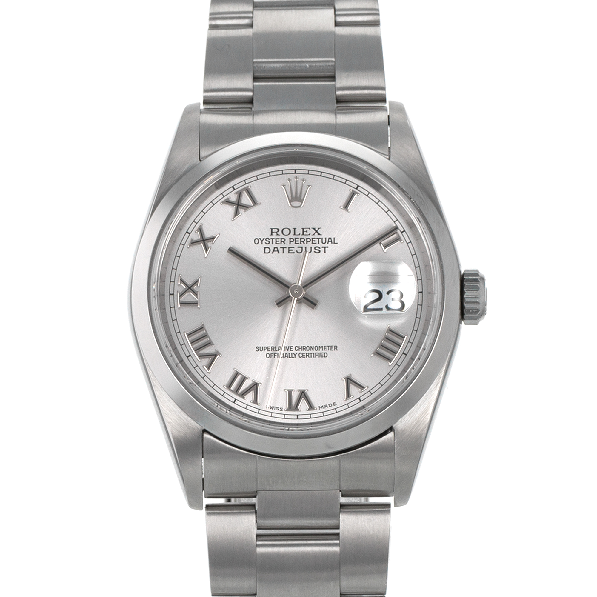 Rolex Datejust 36 16200 Grey Roman Smooth Stainless Steel Oyster Mens Watch thumbnail 1