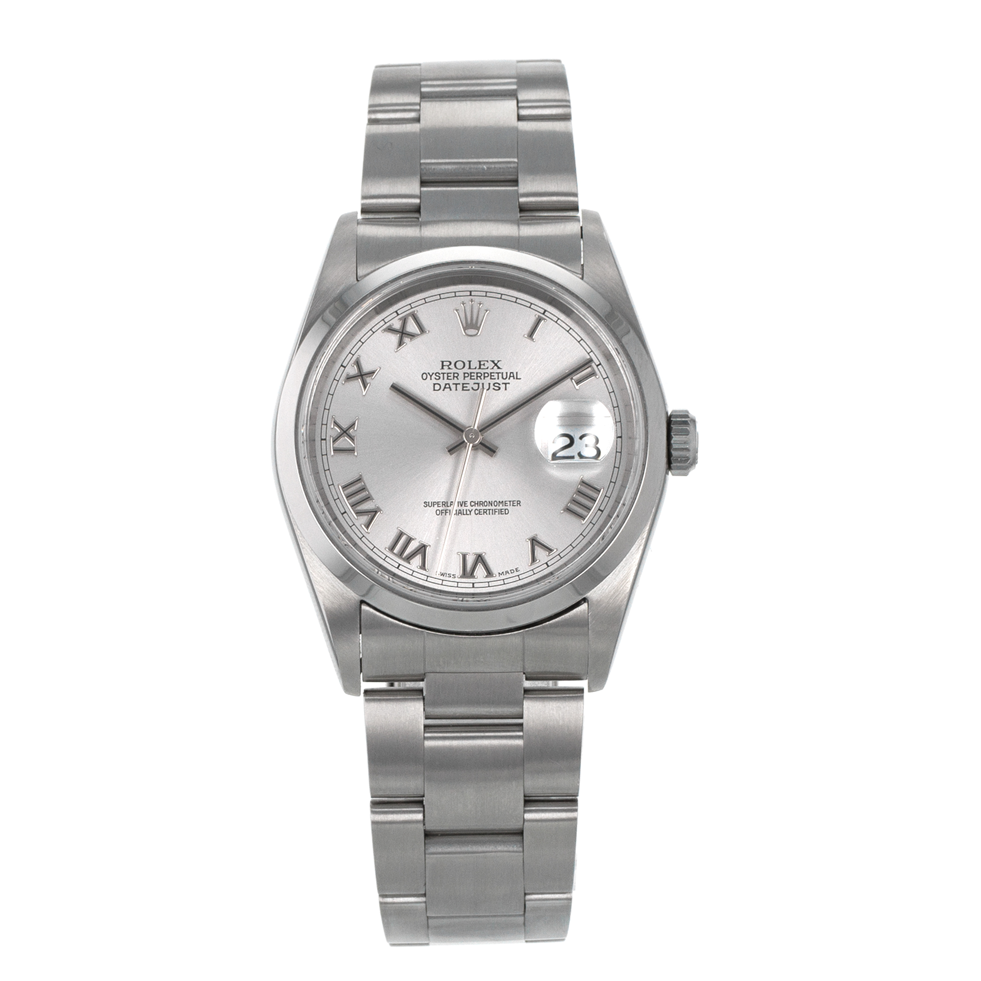Rolex Datejust 36 16200 Grey Roman Smooth Stainless Steel Oyster Mens Watch thumbnail 2