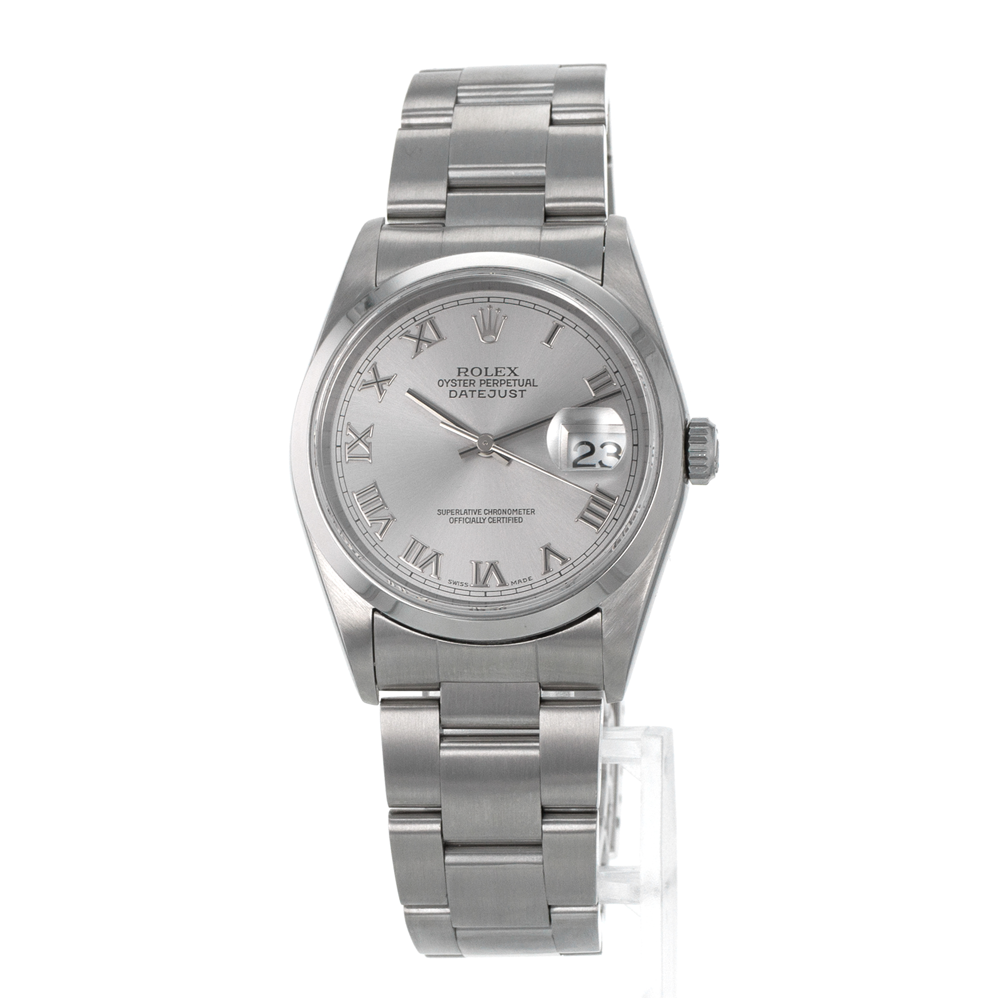 Rolex Datejust 36 16200 Grey Roman Smooth Stainless Steel Oyster Mens Watch thumbnail 3