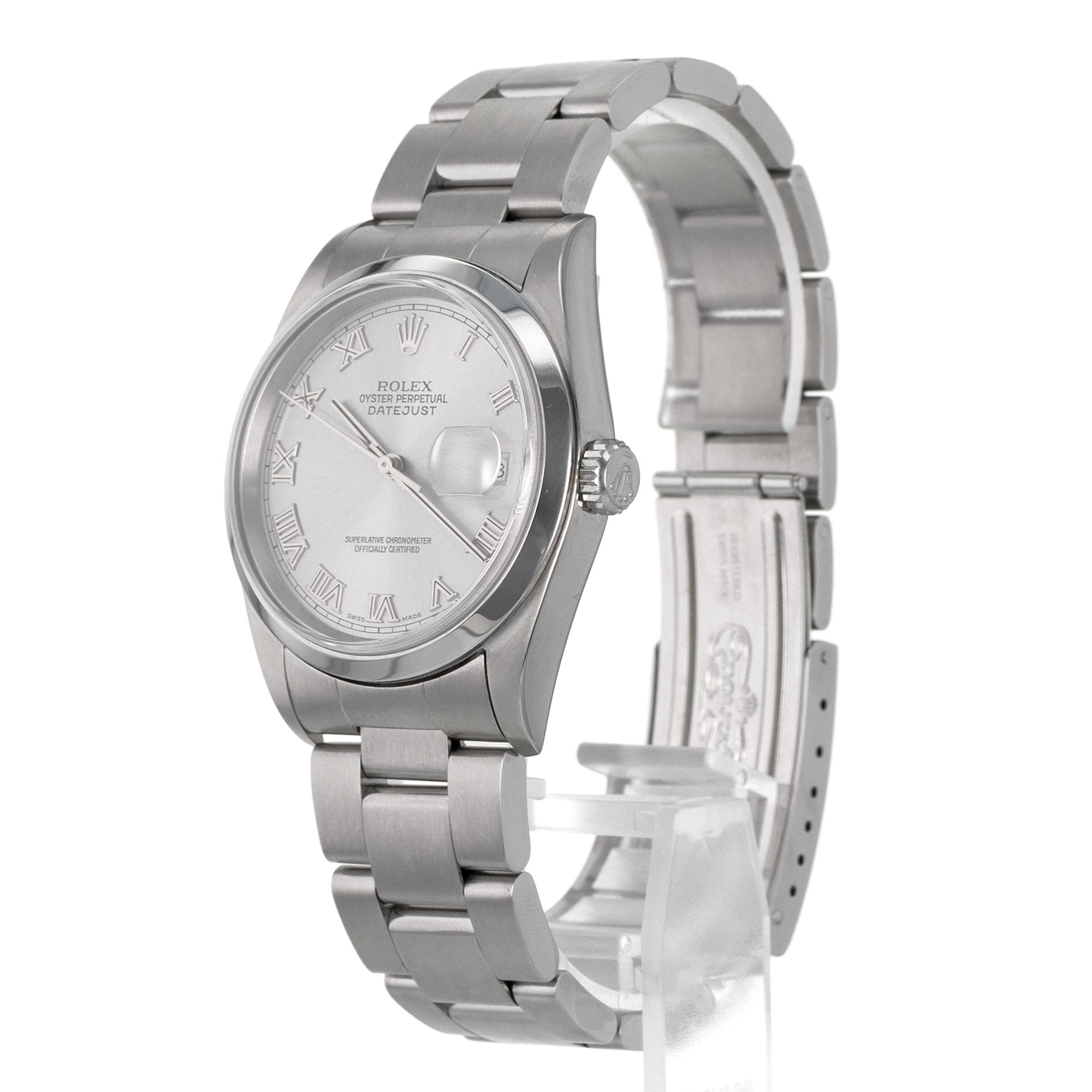 Rolex Datejust 36 16200 Grey Roman Smooth Stainless Steel Oyster Mens Watch thumbnail 4