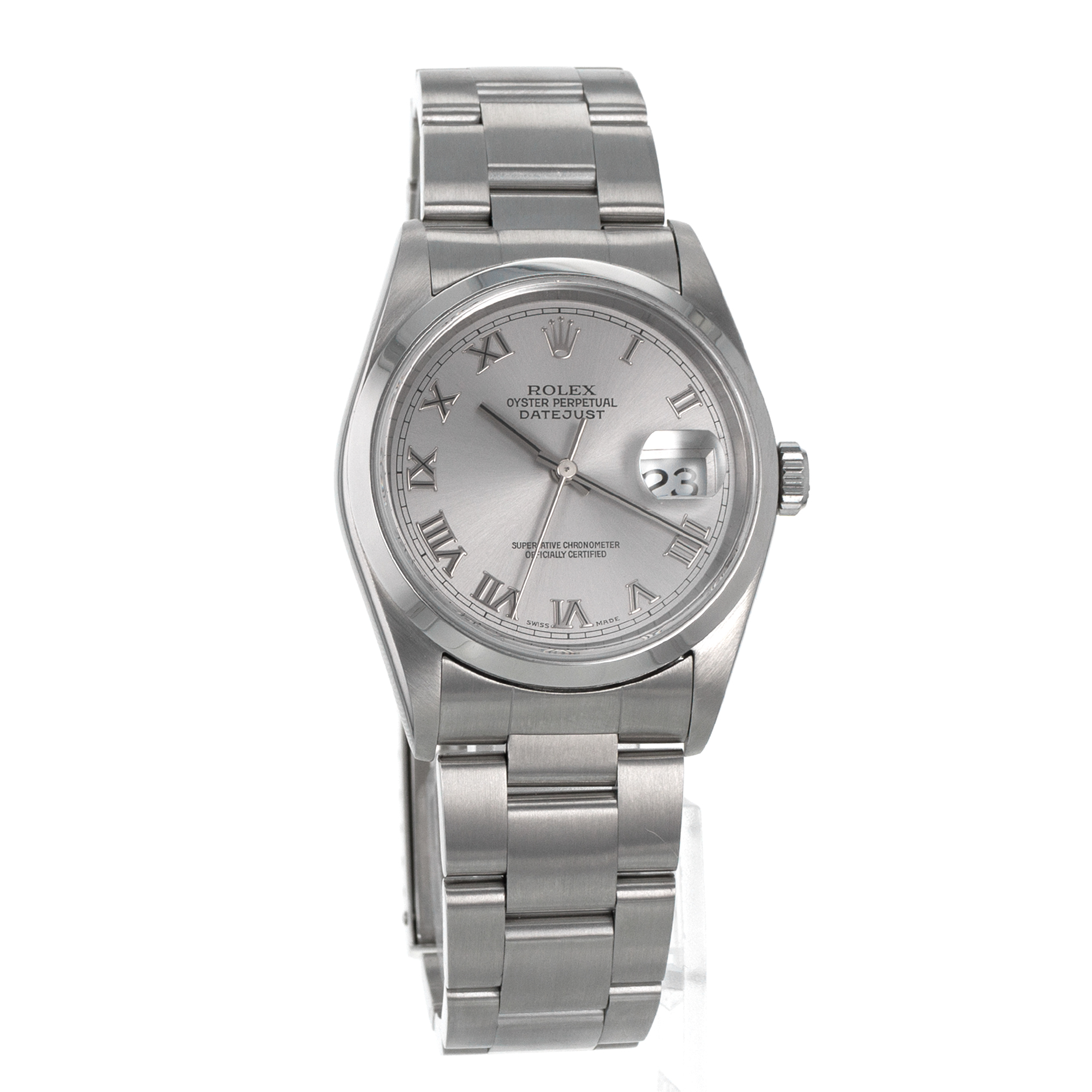 Rolex Datejust 36 16200 Grey Roman Smooth Stainless Steel Oyster Mens Watch thumbnail 8
