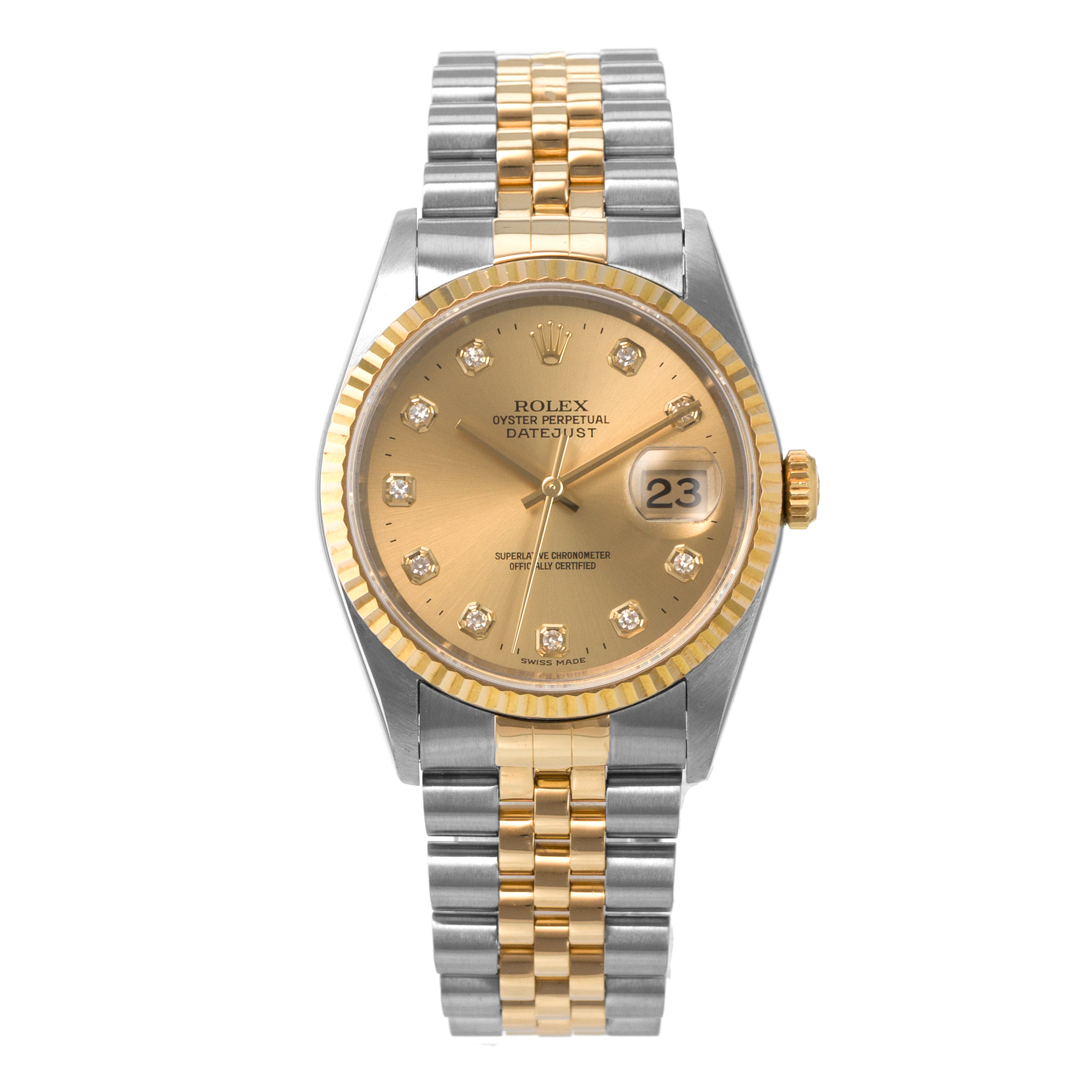 Rolex Datejust 36 16233 Factory Yellow Diamond Gold Fluted Jubilee Mens Watch thumbnail 2