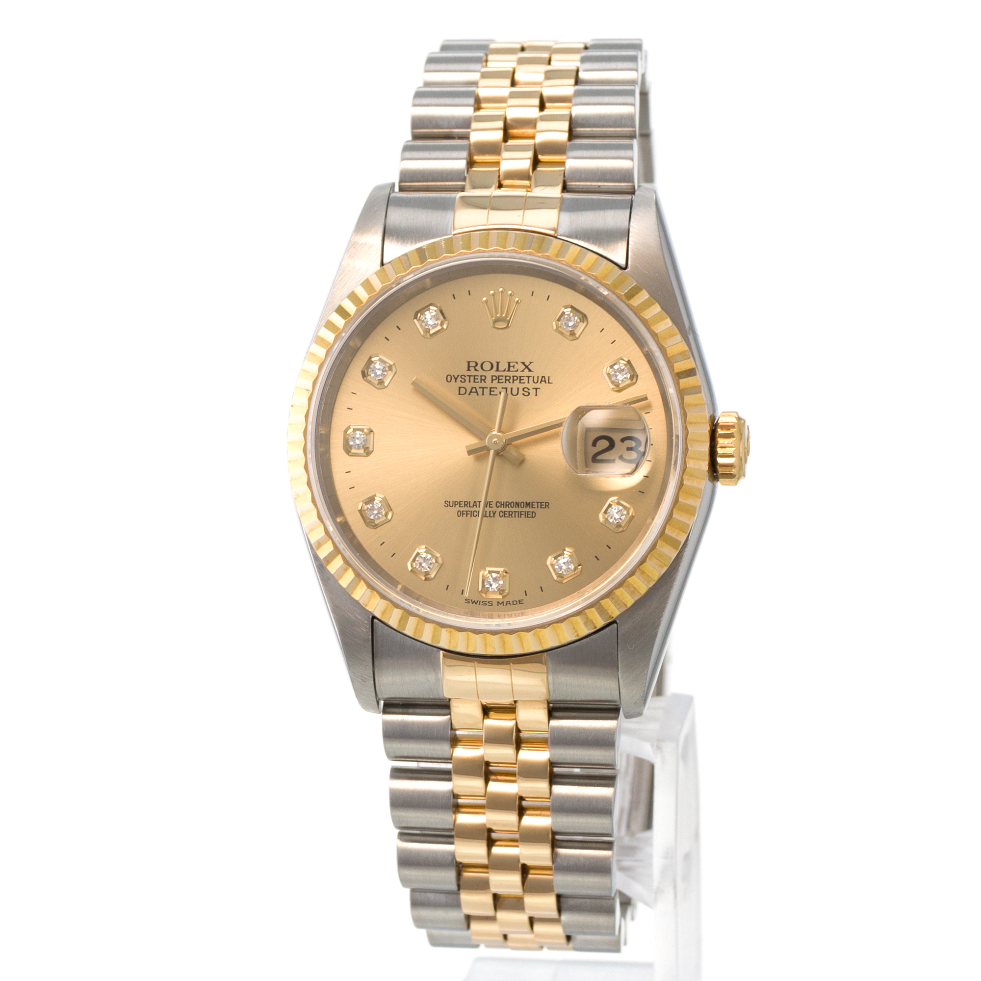 Rolex Datejust 36 16233 Factory Yellow Diamond Gold Fluted Jubilee Mens Watch thumbnail 3