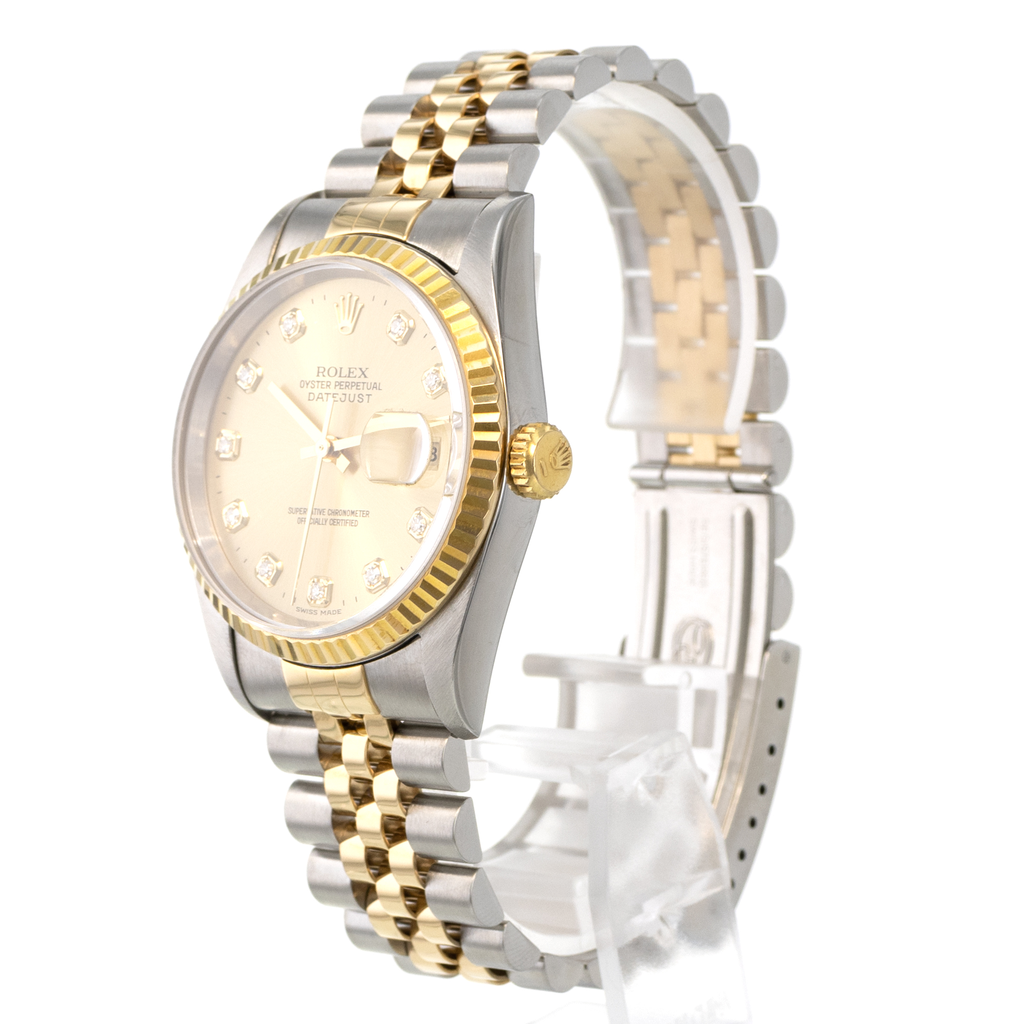 Rolex Datejust 36 16233 Factory Yellow Diamond Gold Fluted Jubilee Mens Watch thumbnail 4