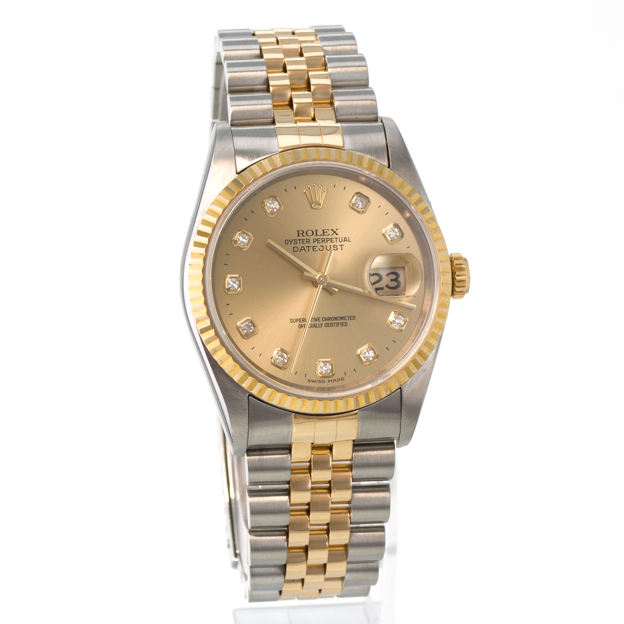 Rolex Datejust 36 16233 Factory Yellow Diamond Gold Fluted Jubilee Mens Watch thumbnail 8