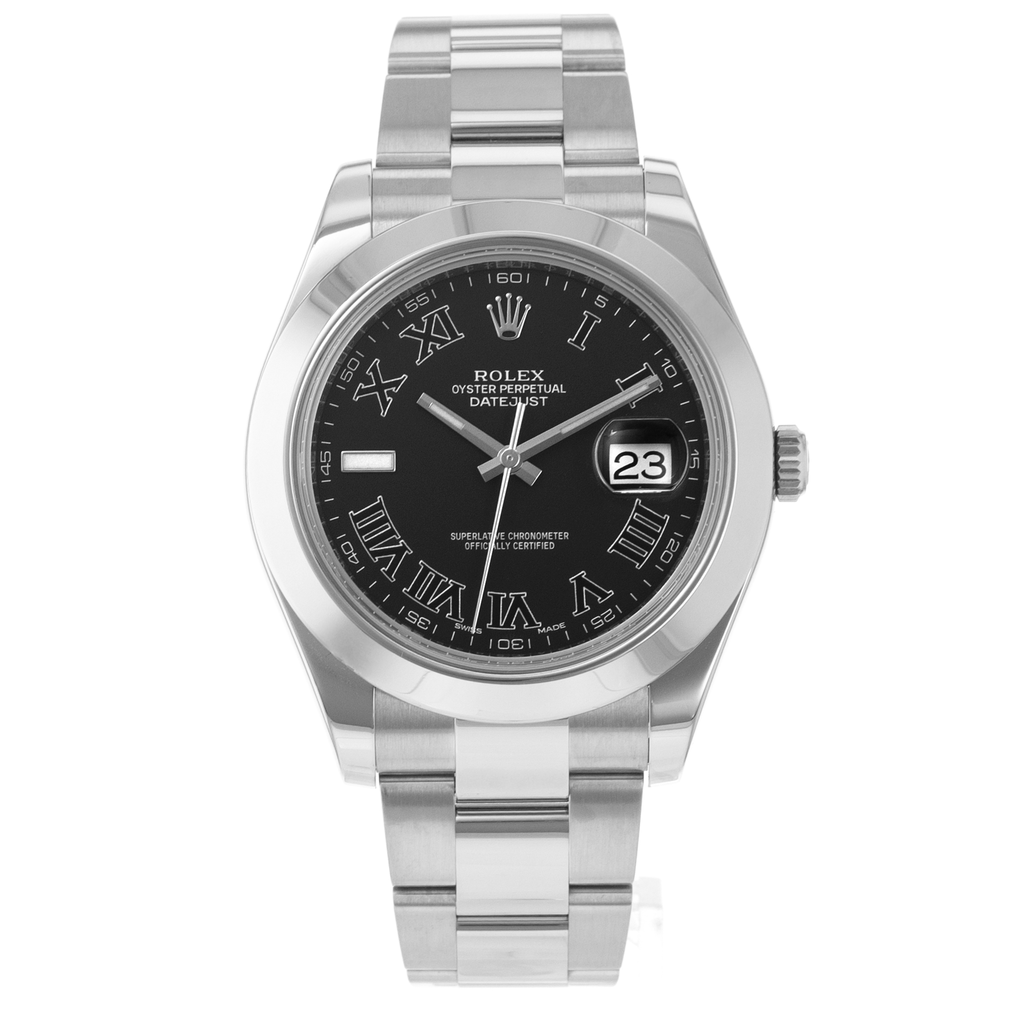 Rolex Datejust II 116300 Black Roman Smooth Steel Oyster Automatic Mens Watch thumbnail 2