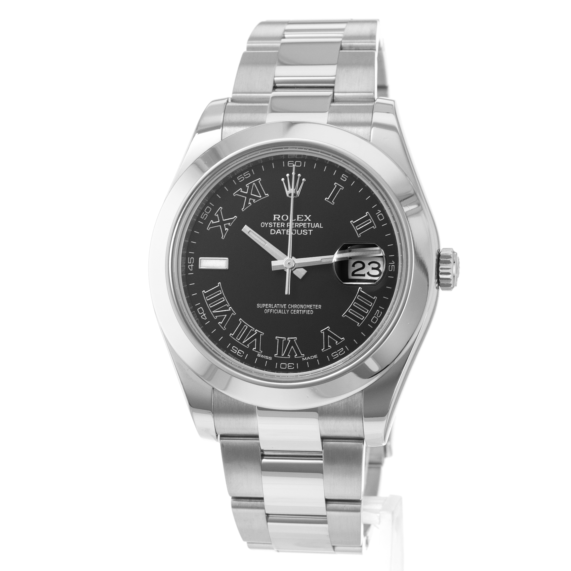 Rolex Datejust II 116300 Black Roman Smooth Steel Oyster Automatic Mens Watch thumbnail 3